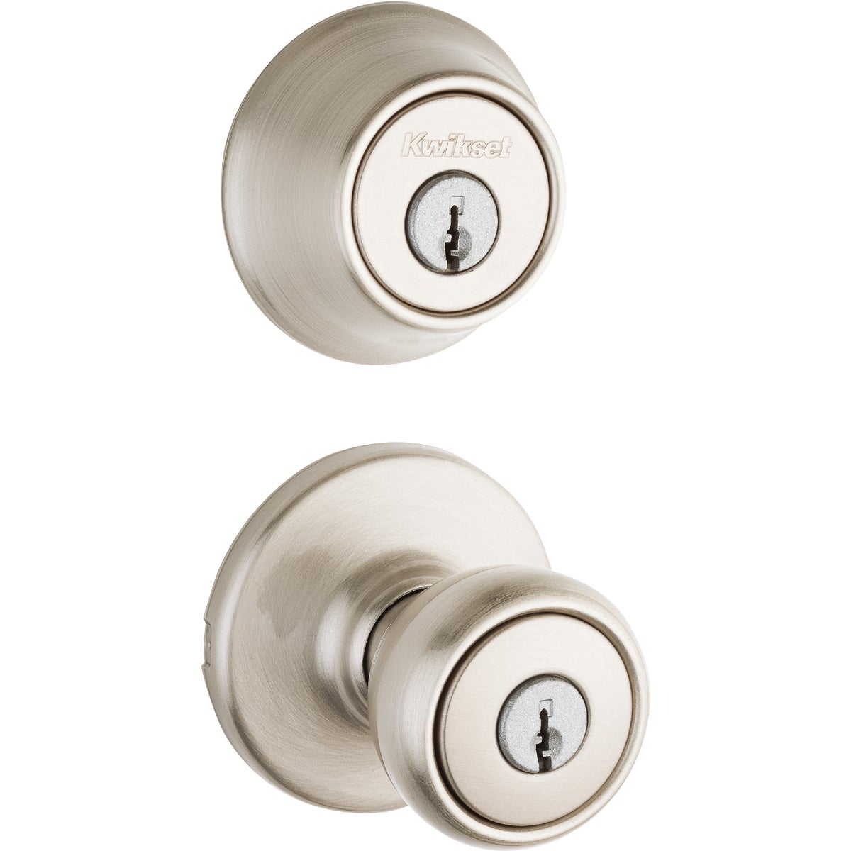 Kwikset Satin Nickel Deadbolt and Door Knob Combo Image 1