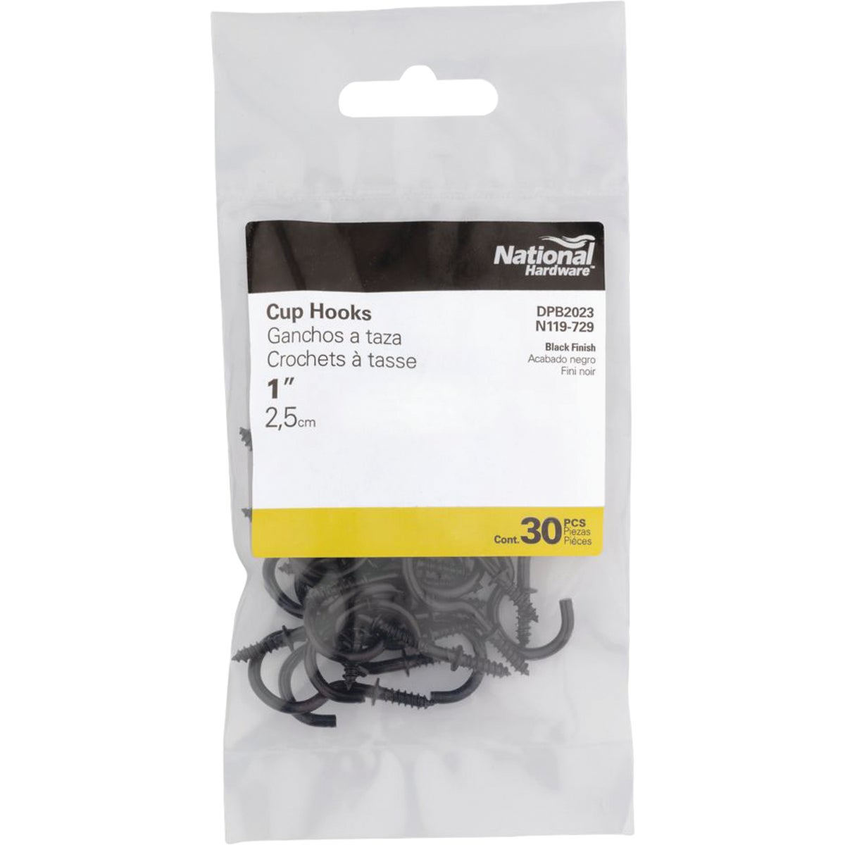 National Hardware 1 In. Black Cup Hook (30-Count) Image 2