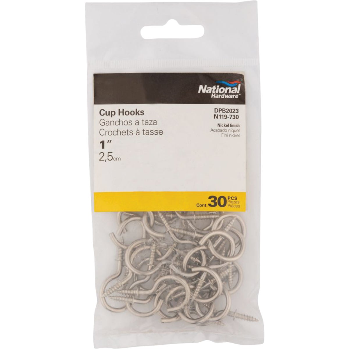 National Hardware 1 In. Satin Nickel Cup Hook (30-Count) Image 2