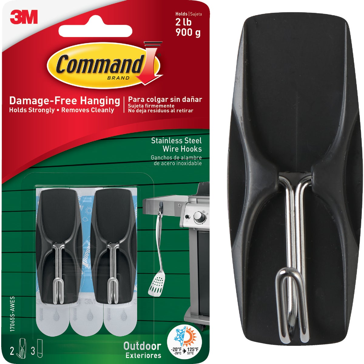 Command Outdoor Stainless Steel Wire Hooks with Foam Strips, 2 Hooks, 3 Strips Image 1