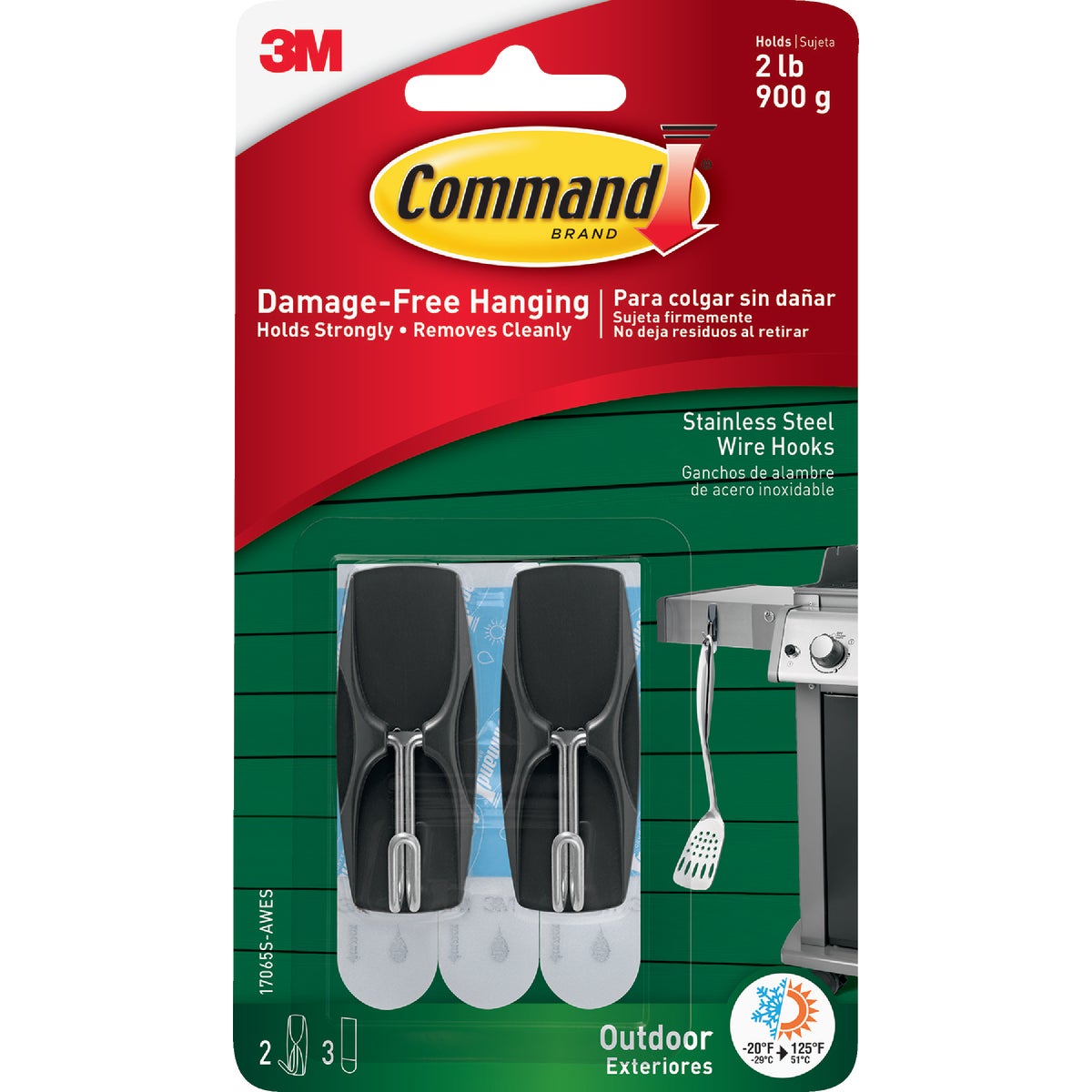 Command Outdoor Stainless Steel Wire Hooks with Foam Strips, 2 Hooks, 3 Strips Image 2