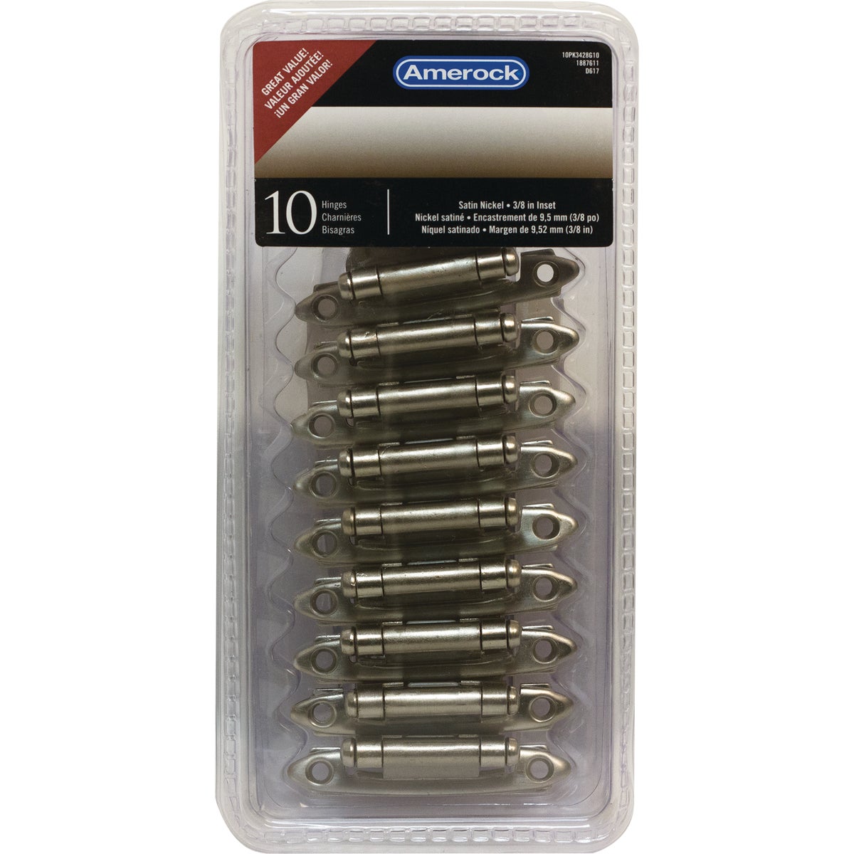 Amerock Satin Nickel 2 In. W X 2-3/4 In. L Self-Closing Inset Hinge (10-Pack) Image 2