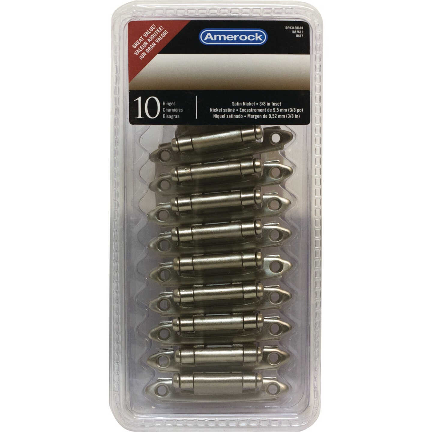 Amerock Satin Nickel 2 In. W X 2-3/4 In. L Self-Closing Inset Hinge (10-Pack) Image 2