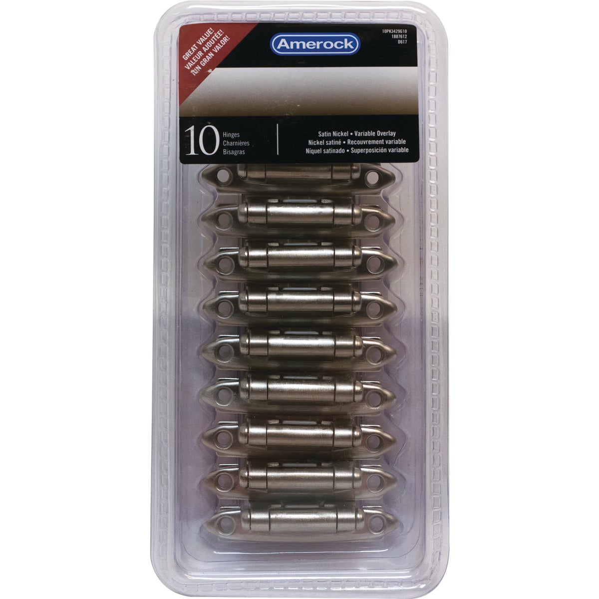 Amerock Satin Nickel Face Mount Self-Closing Overlay Hinge (10-Pack) Image 2