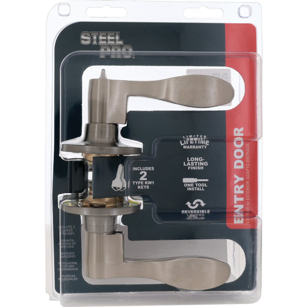 Steel Pro Brushed Nickel Wave Entry Door Lever Image 2