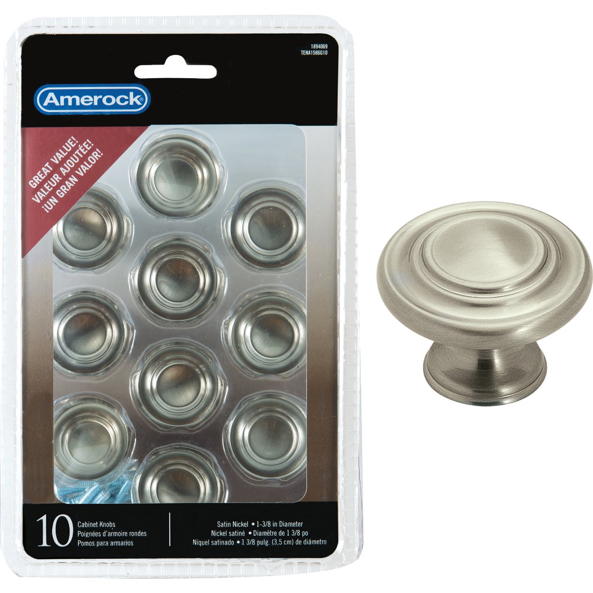 Amerock Inspirations 1.3125 In. Dia. Round Satin Nickel Cabinet Knob (10-Pack) Image 1