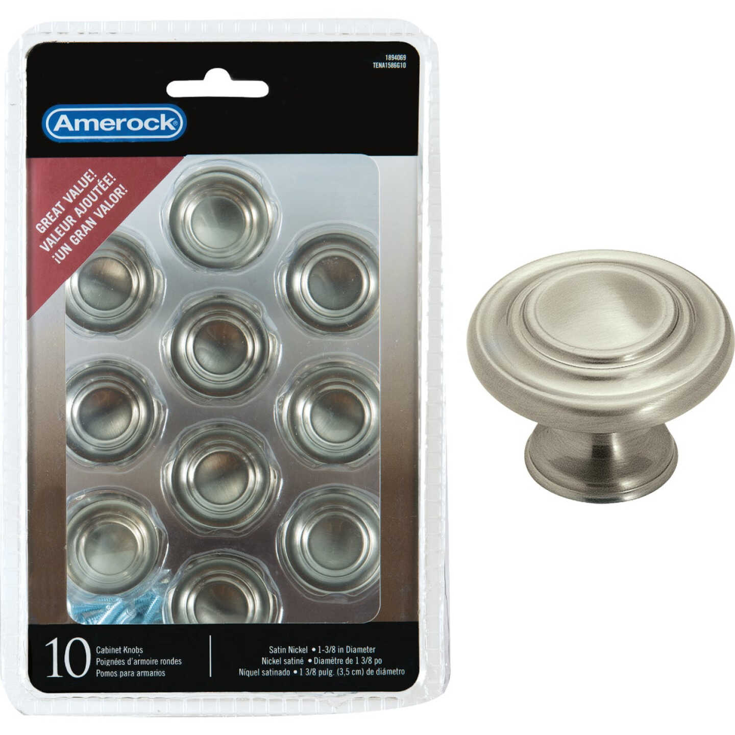 Amerock Inspirations 1.3125 In. Dia. Round Satin Nickel Cabinet Knob (10-Pack) Image 1
