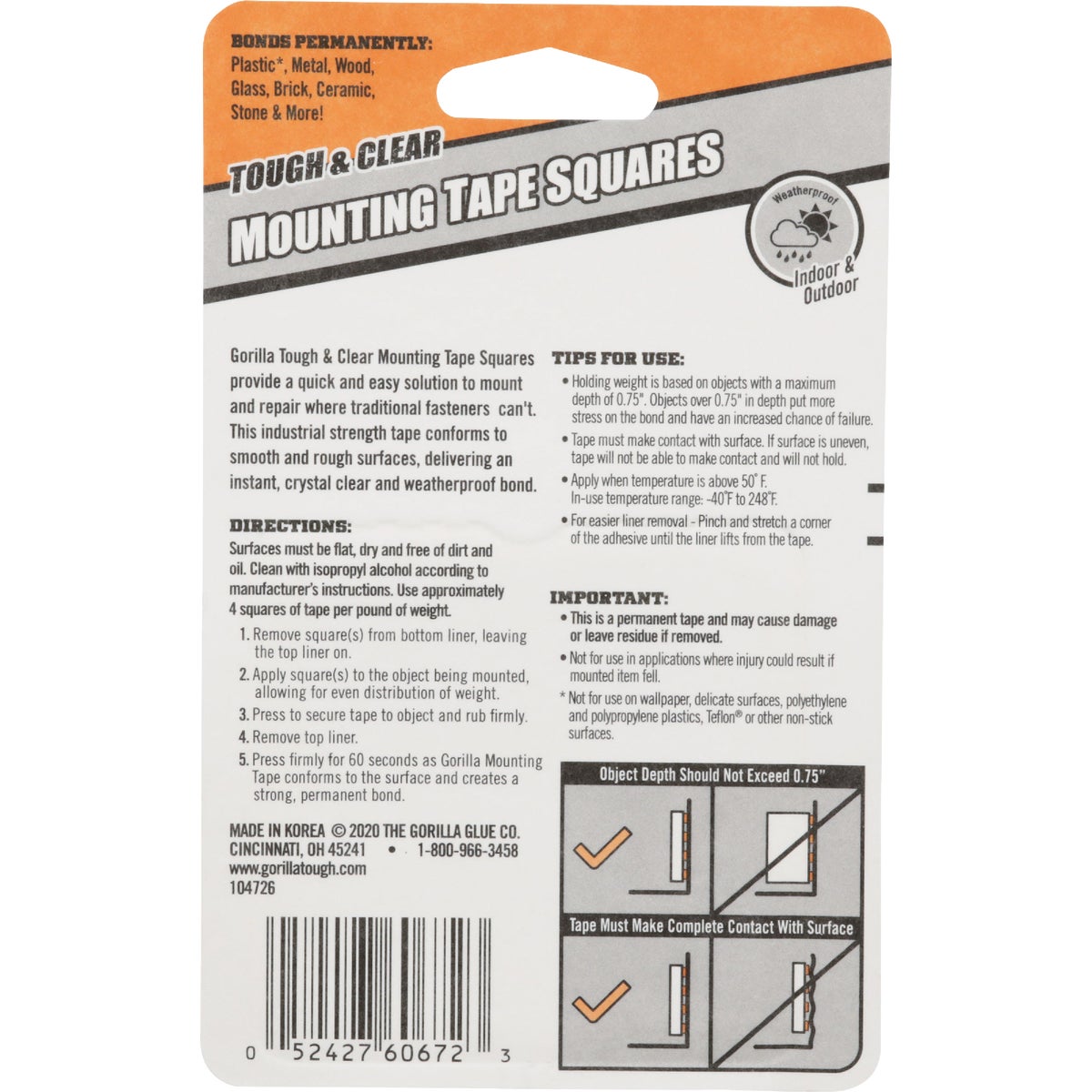 Gorilla Glue 1 In. x 1 In. 7 Lb. Capacity Permanent Clear Mounting Squares (24-Pack) Image 3