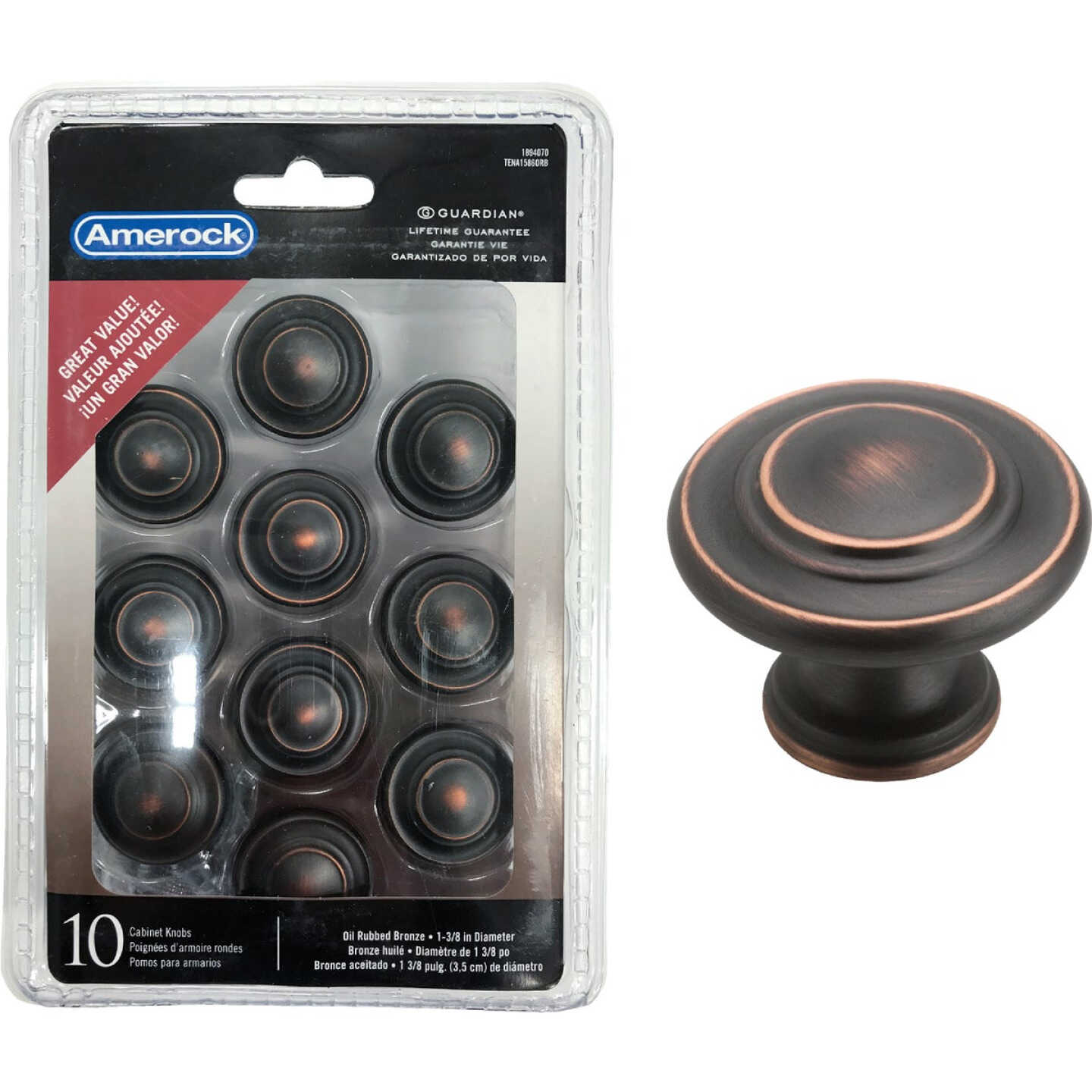 Amerock Inspirations 1.3125 In. Dia. Round Oil-Rubbed Bronze Cabinet Knob (10-Pack) Image 1