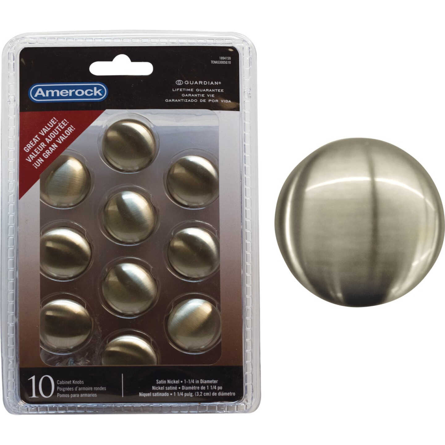 Amerock Edona 1.25 In. Dia. Round Satin Nickel Cabinet Knob (10-Pack) Image 1