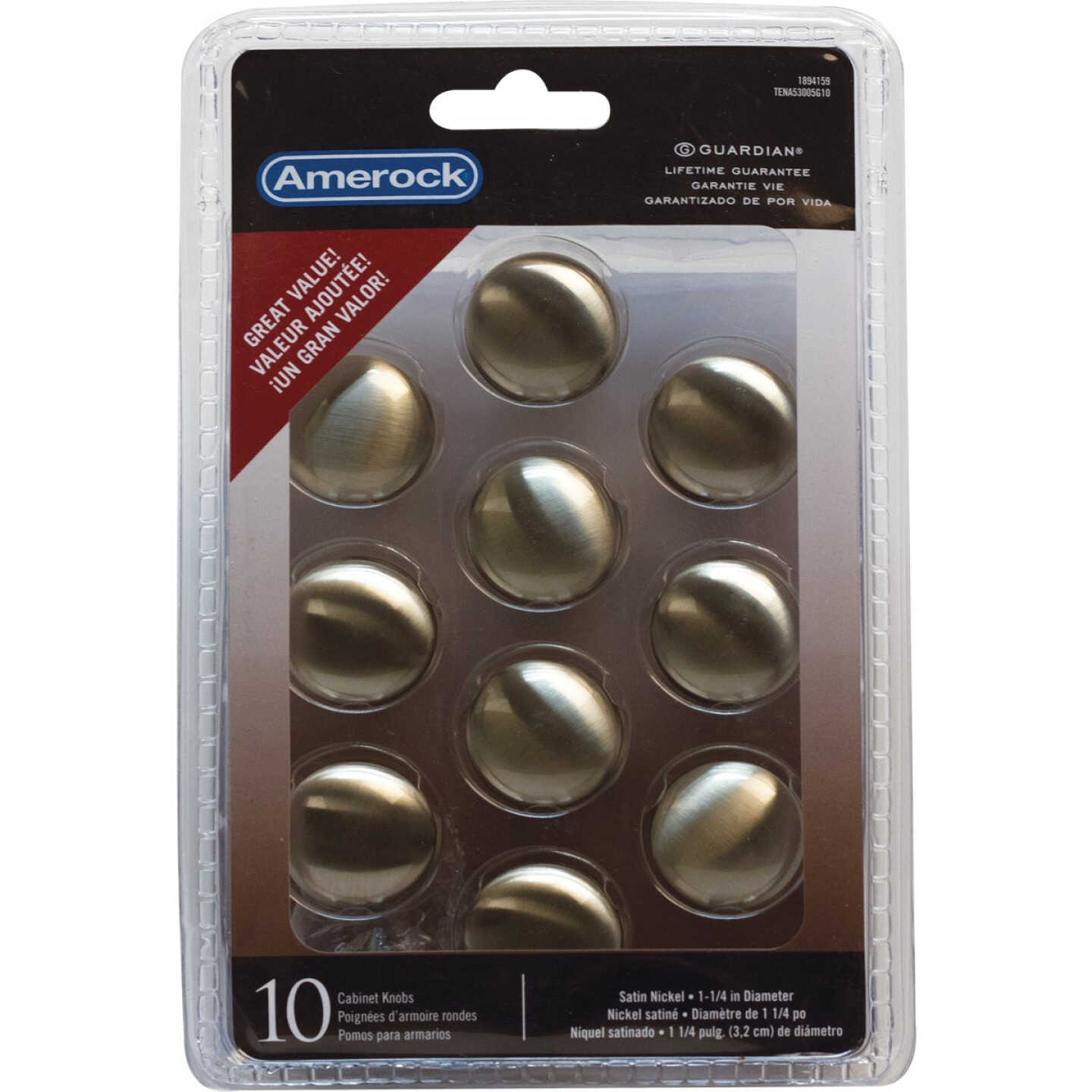 Amerock Edona 1.25 In. Dia. Round Satin Nickel Cabinet Knob (10-Pack) Image 2