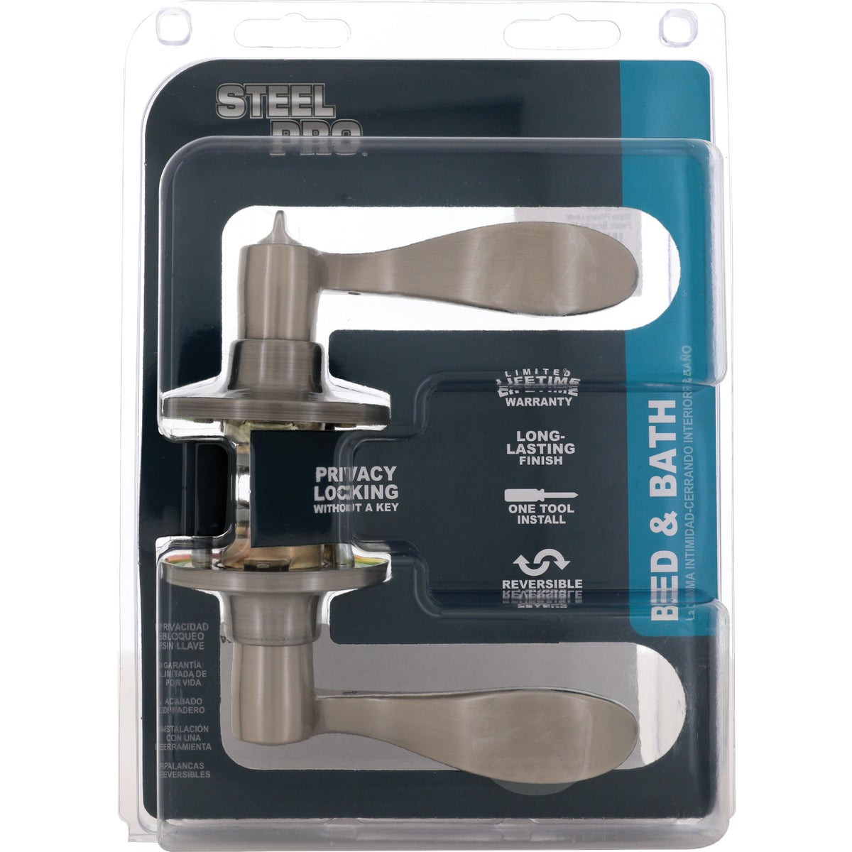 Steel Pro Brushed Nickel Privacy Door Lever Image 2