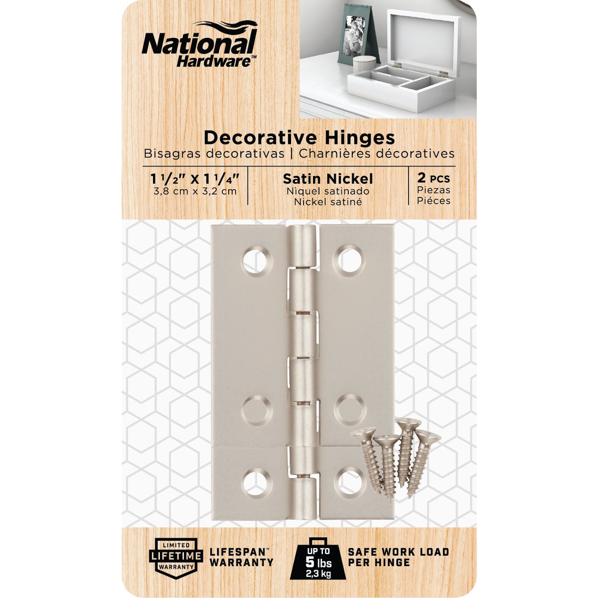 National Hardware 1-1/2 In. x 1-1/4 In. Satin Nickel Broad Hinge (2-Pack) Image 2