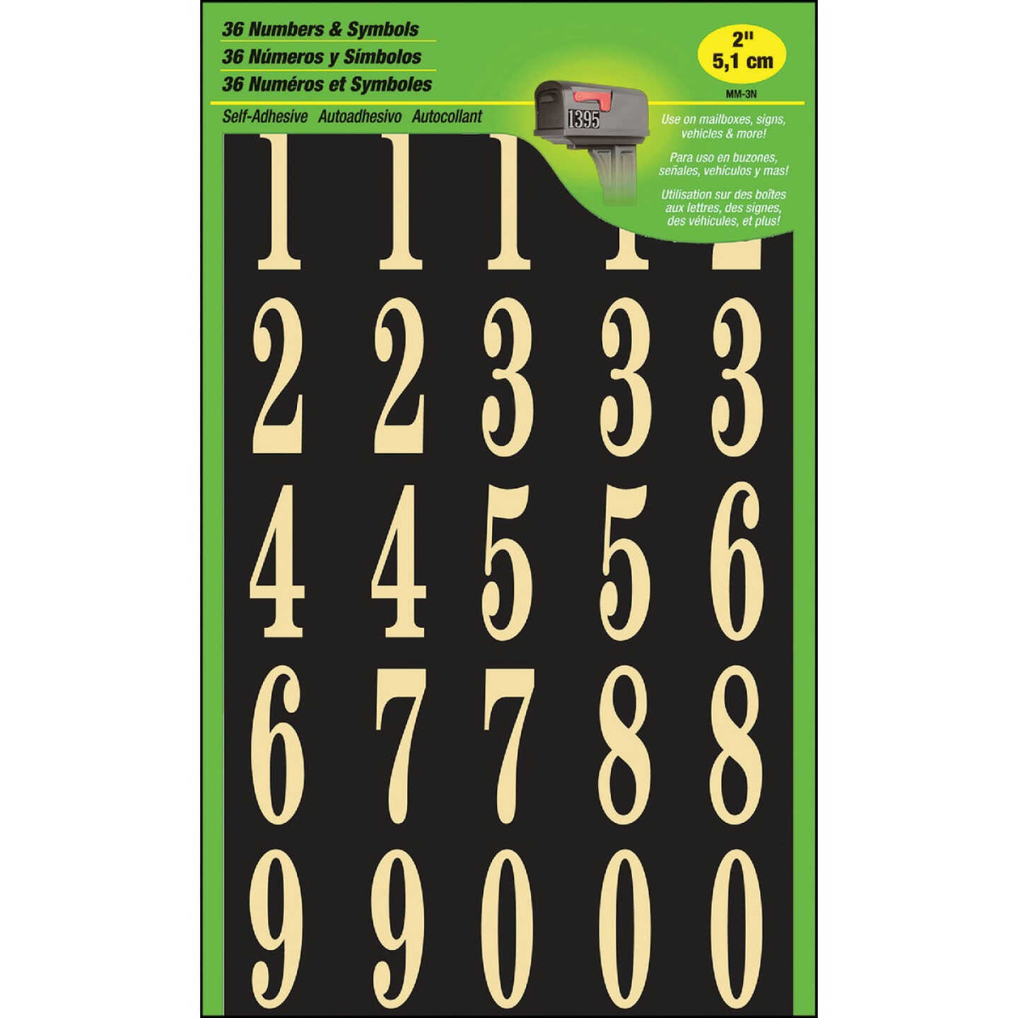 Hy-Ko 2 In. Polyester Adhesive Number Set, 36 Numbers Image 1