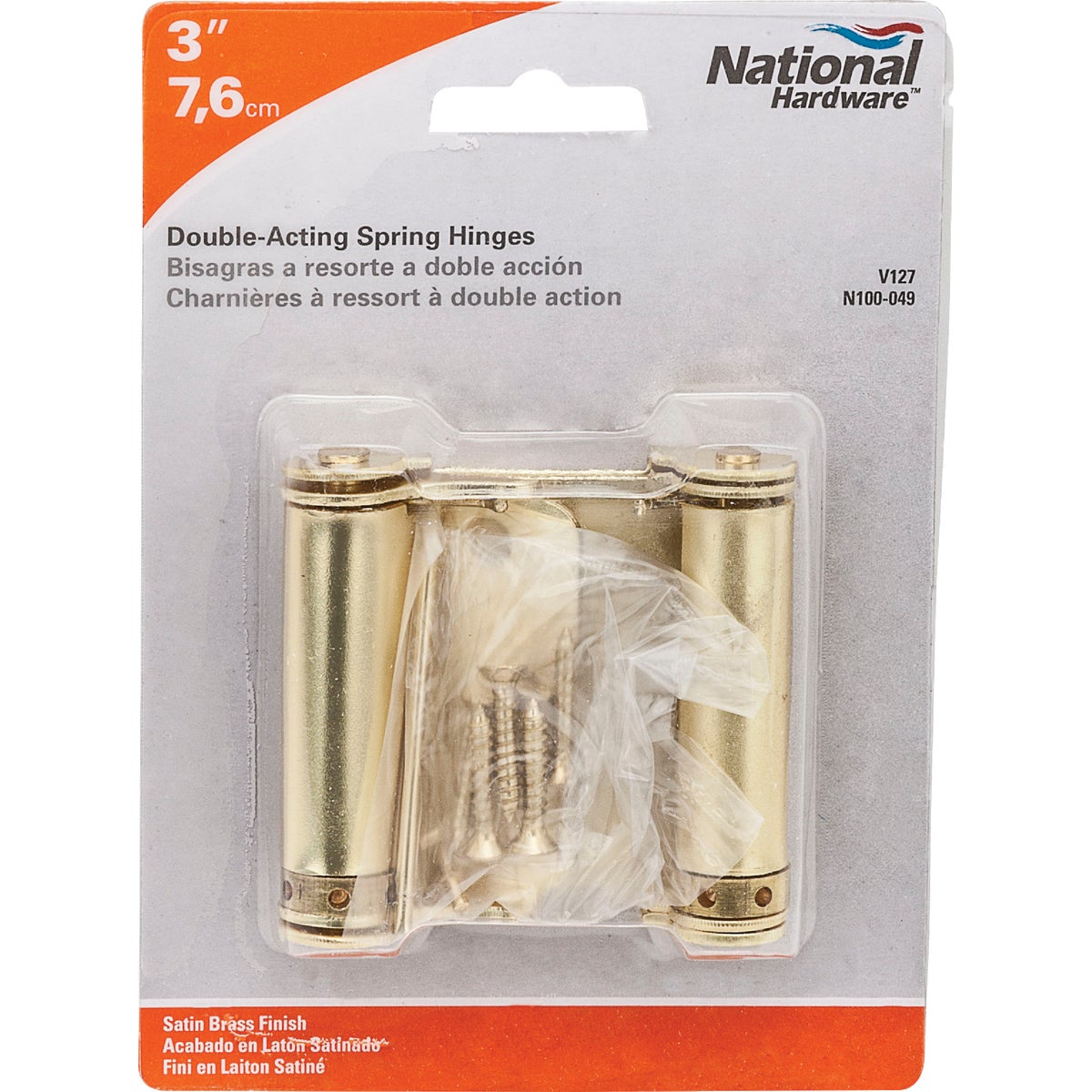 National Hardware 3 In. Satin Brass Double-Acting Spring Door Hinge Image 2