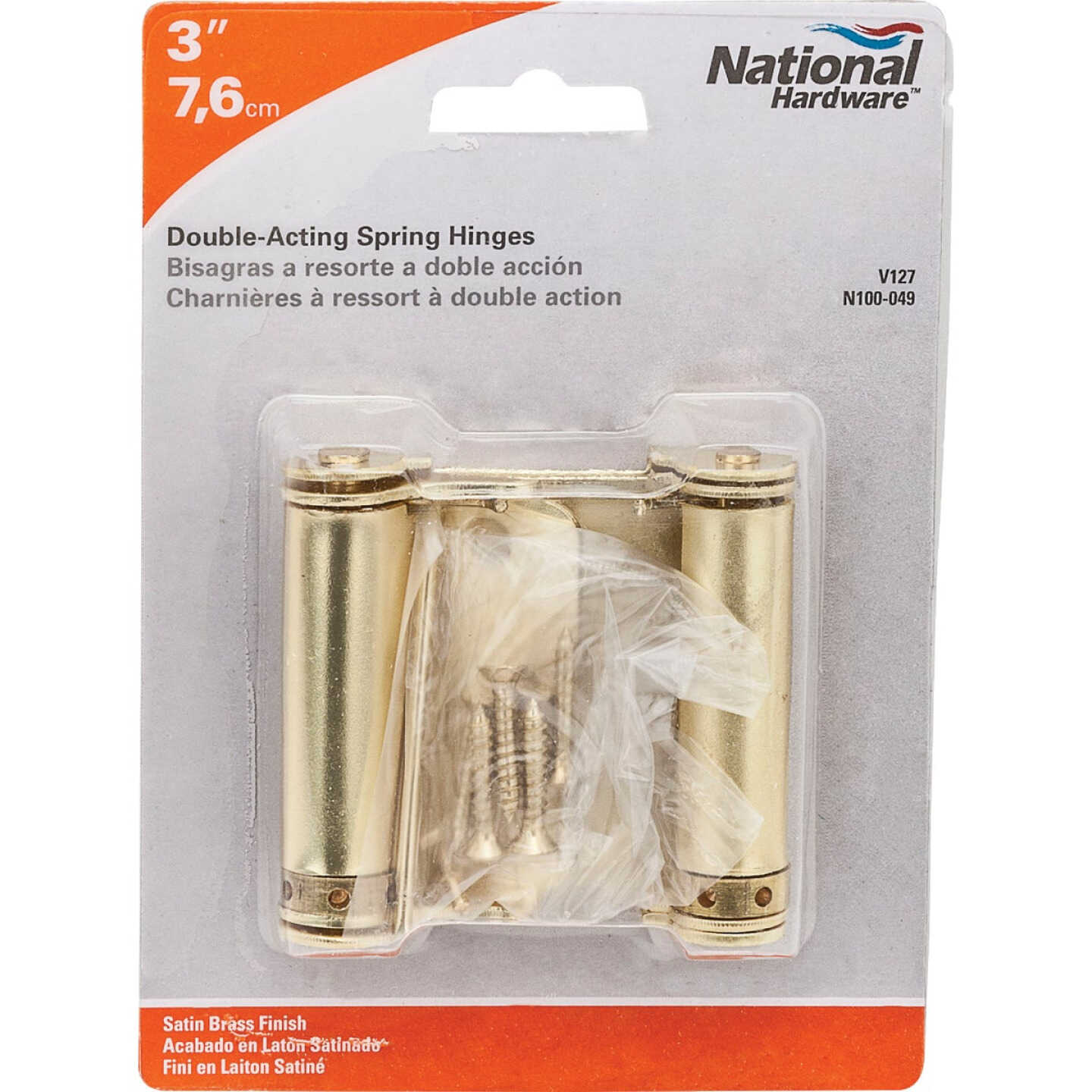 National Hardware 3 In. Satin Brass Double-Acting Spring Door Hinge Image 2