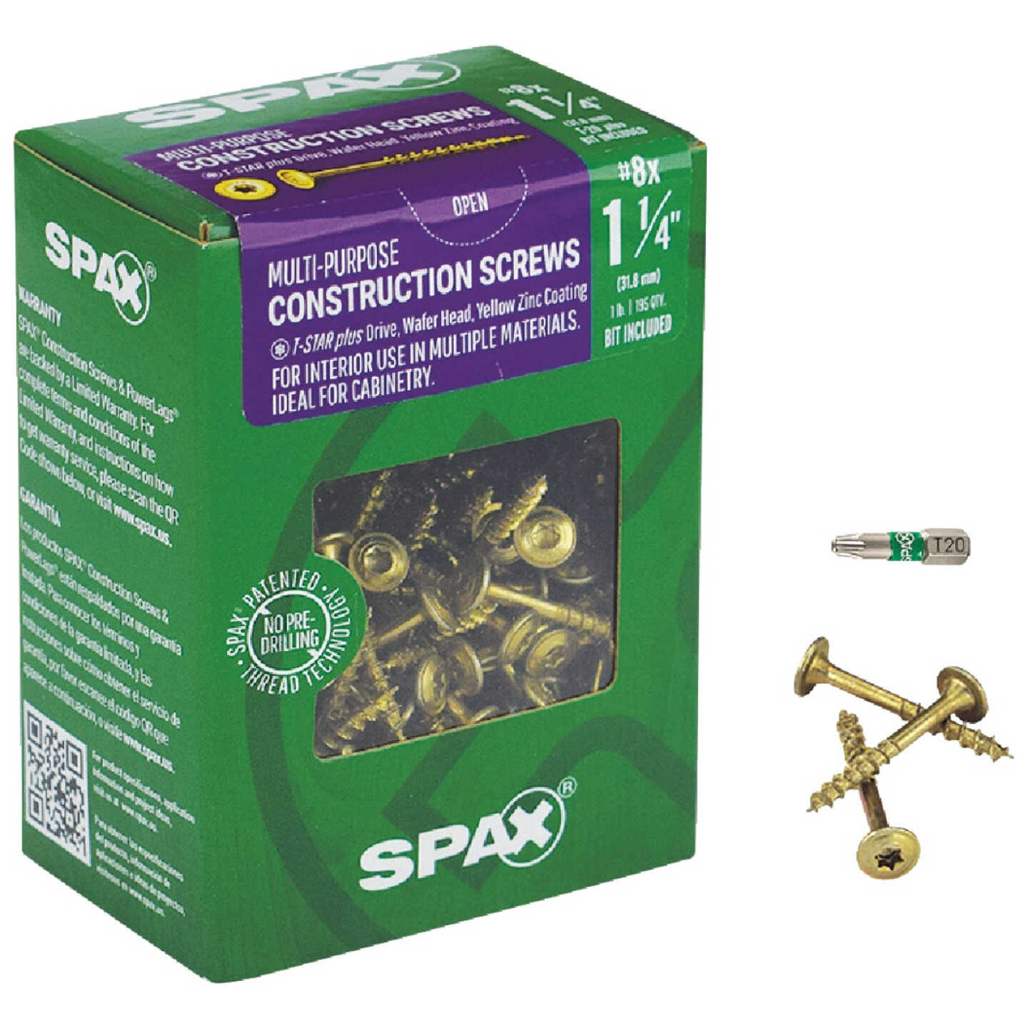 SPAX #8 x 1-1/4 In. T20 Plus Wafer Head Yellow Zinc (Interior) Cabinet Screw (195-Count) Image 1