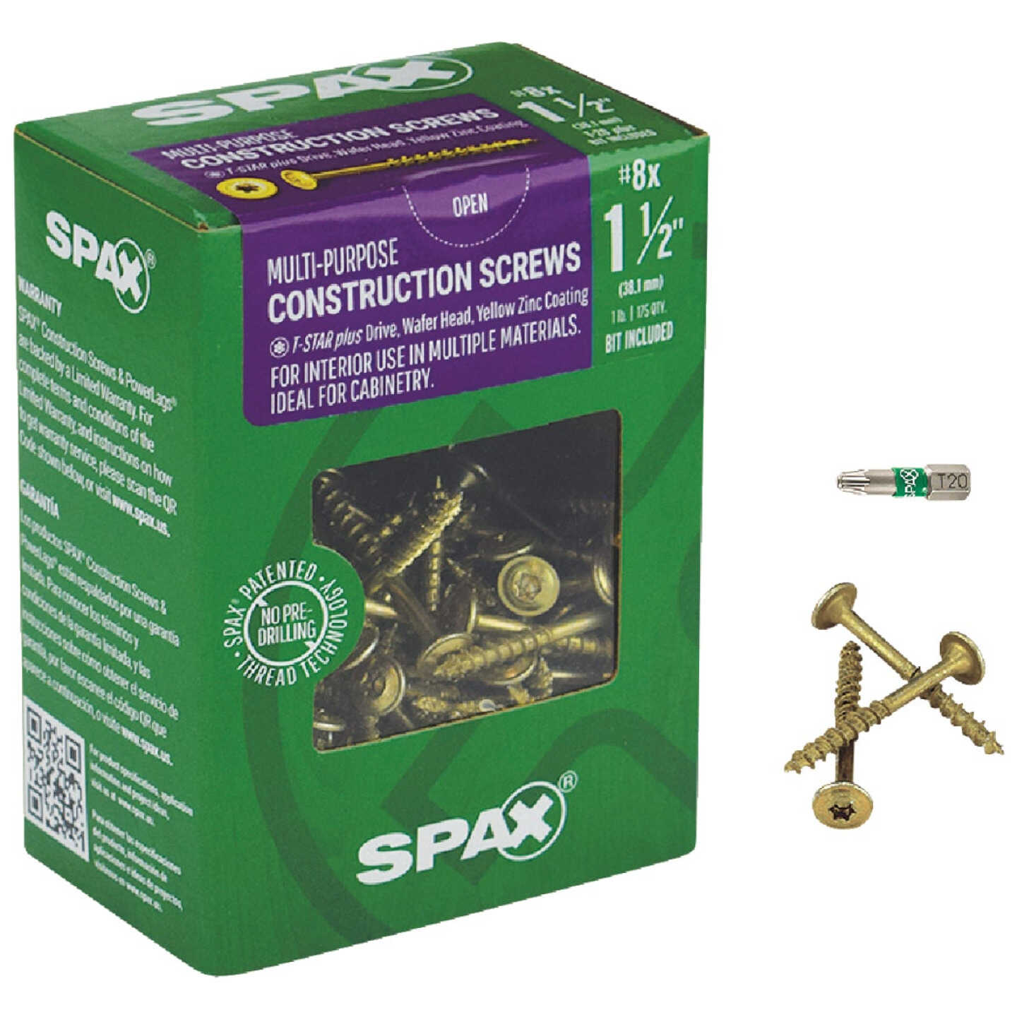 SPAX #8 x 1-1/2 In. T20 Plus Wafer Head Yellow Zinc (Interior) Cabinet Screw (175-Count) Image 1
