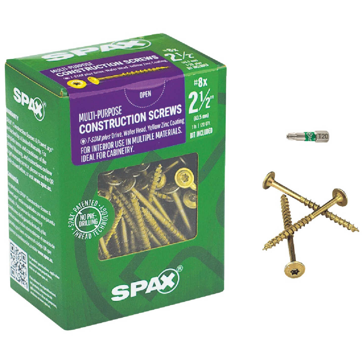 SPAX #8 x 2-1/2 In. T20 Plus Wafer Head Yellow Zinc (Interior) Cabinet Screw (120-Count) Image 1