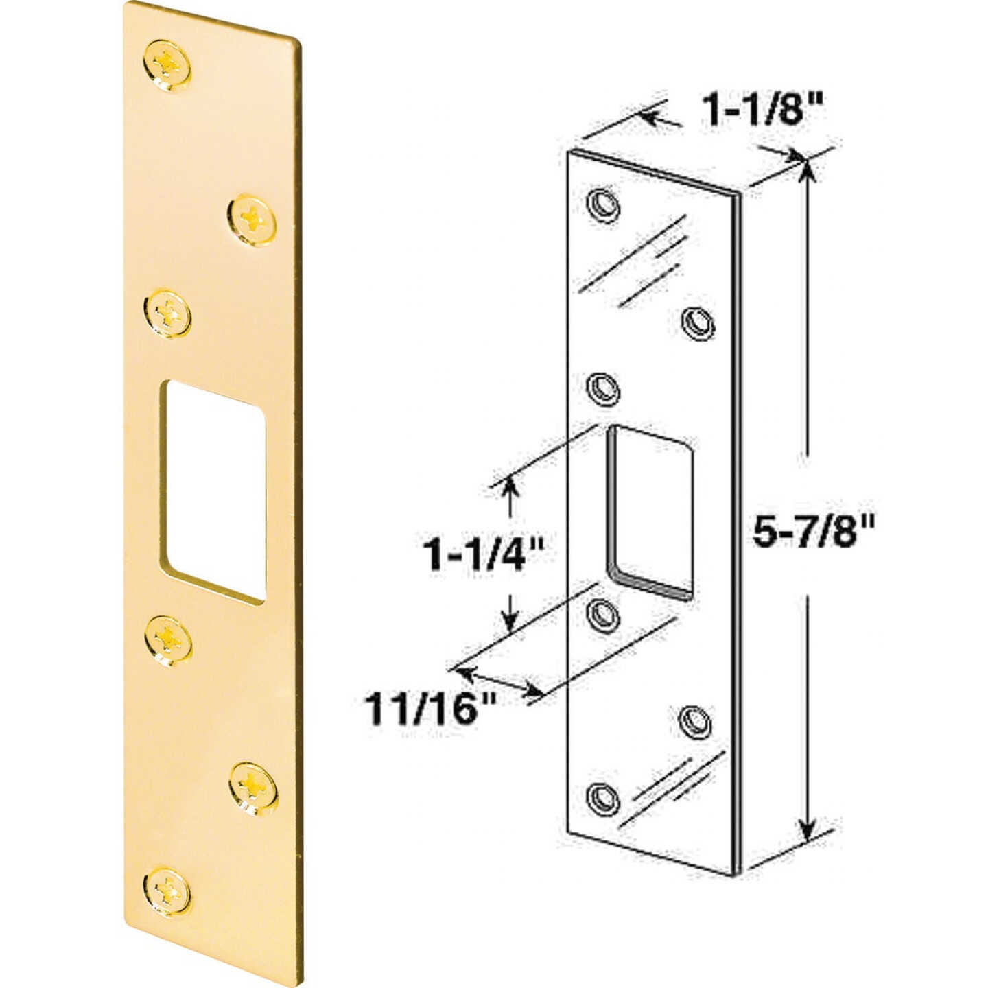 Defender Security Polished Brass 1-1/8 In. Heavy-Gauge Deadbolt Security Strike Plate Image 1