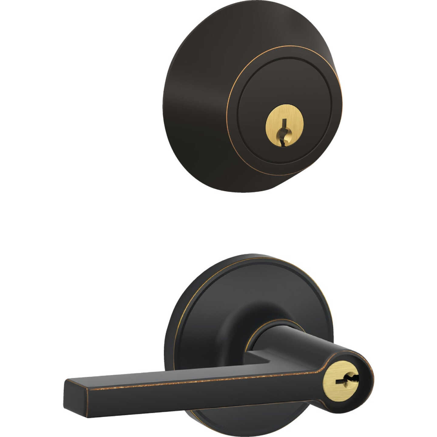Dexter Solstice Aged Bronze Single Cylinder Deadbolt & Door Lever Combo Image 1