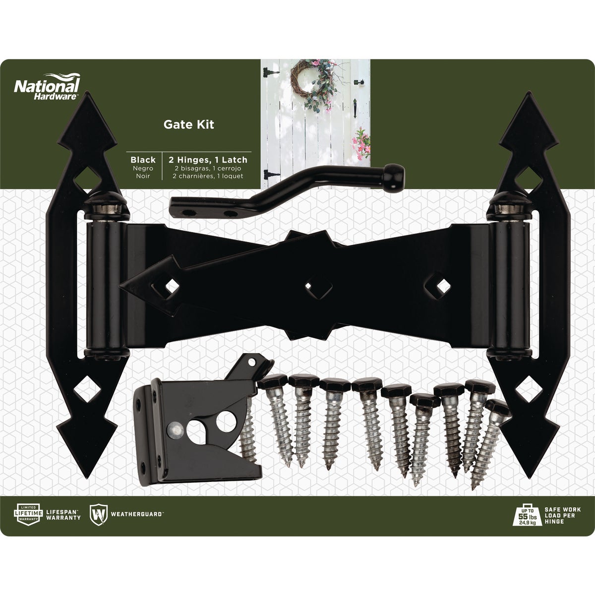 National Hardware Gate Hinge and Latch Hardware Kit, Black Image 2