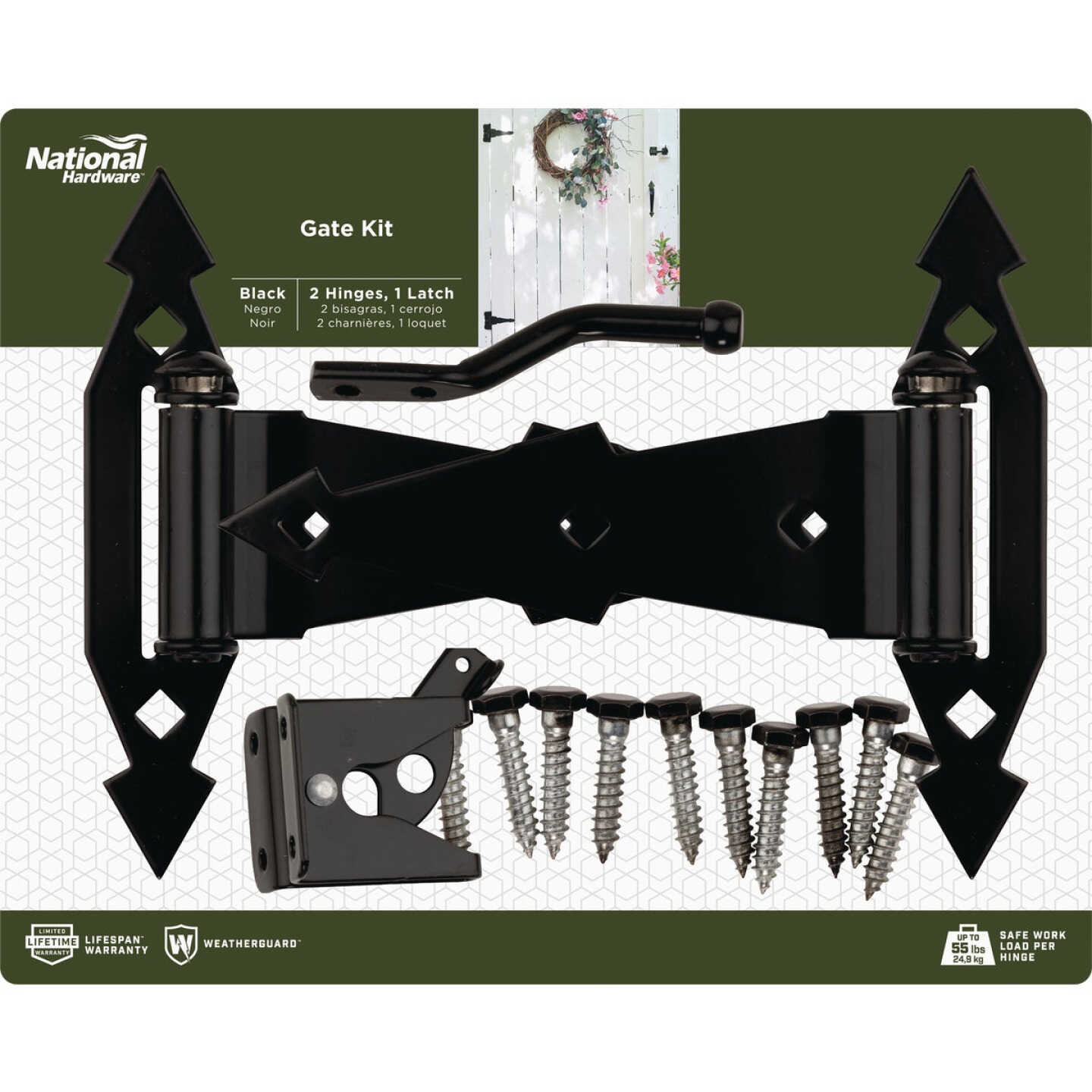 National Hardware Gate Hinge and Latch Hardware Kit, Black Image 2