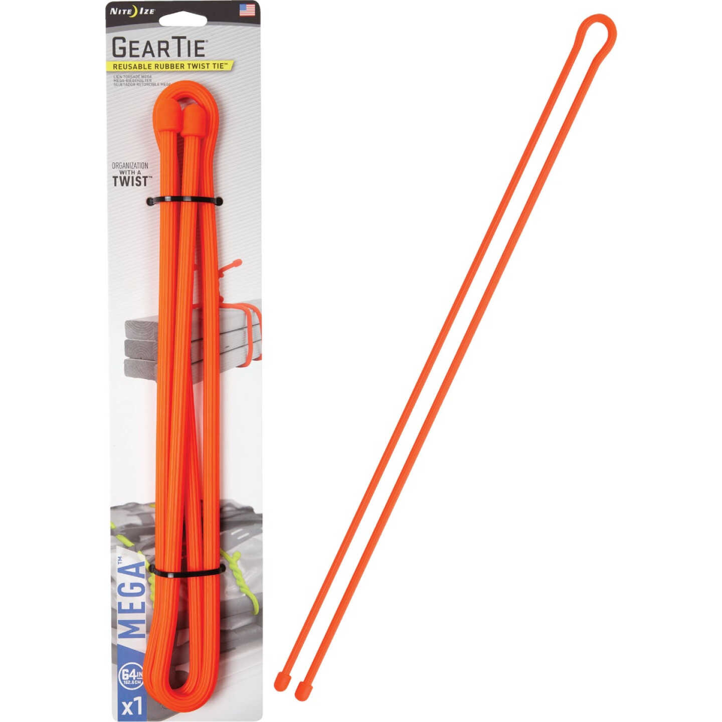 Gear Tie 64 In. Mega Twist Tie - Bright Orange Image 1