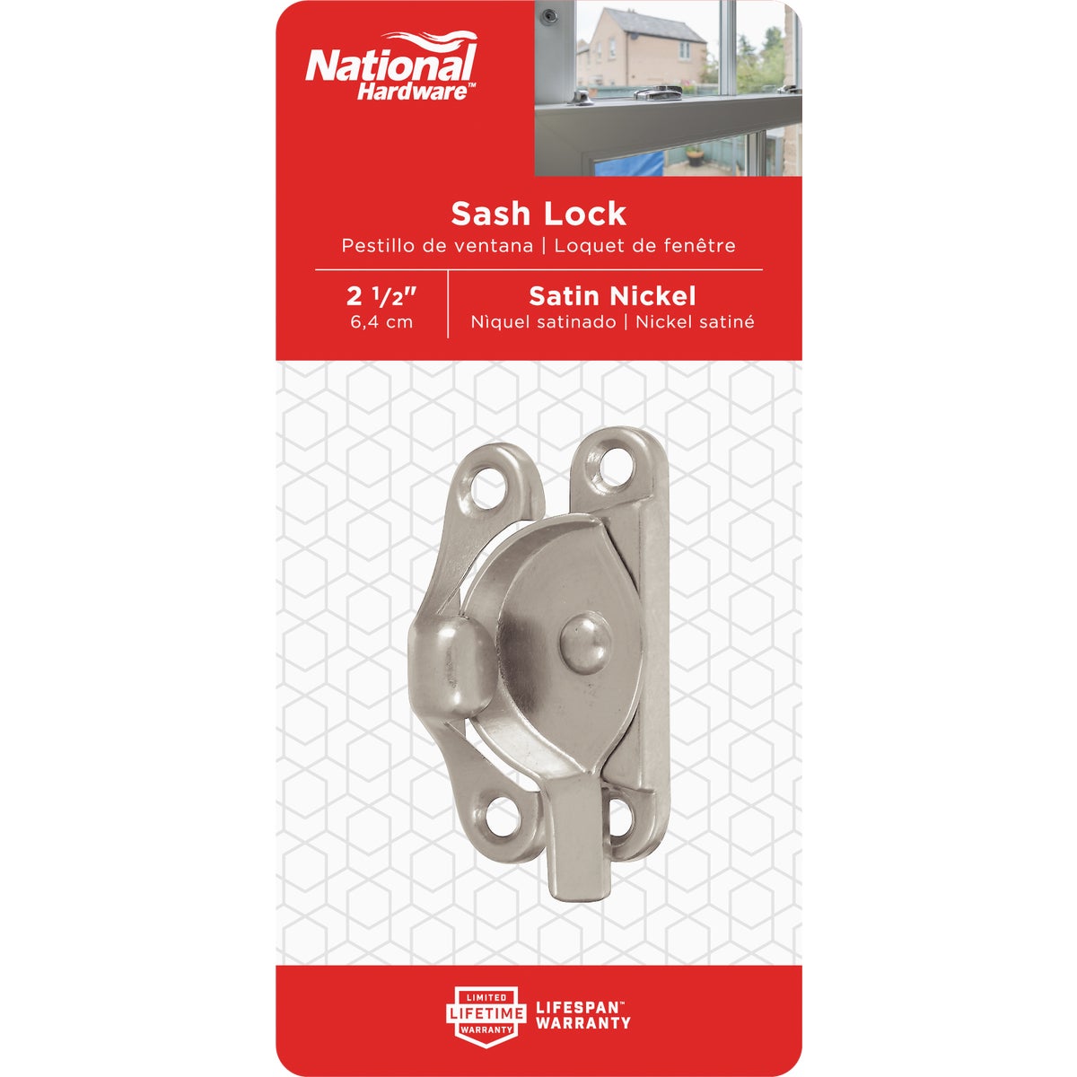 National Hardware Double Hung Satin Nickel Crescent Sash Lock Image 2