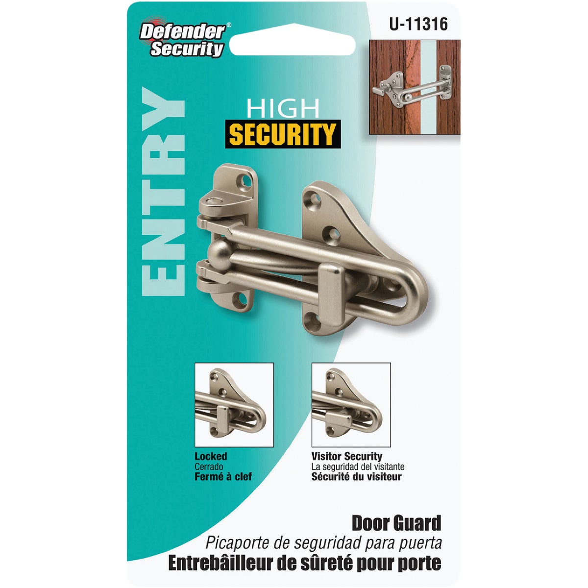 Defender Security Satin Nickel Swing Bar Door Guard with Lock Image 2