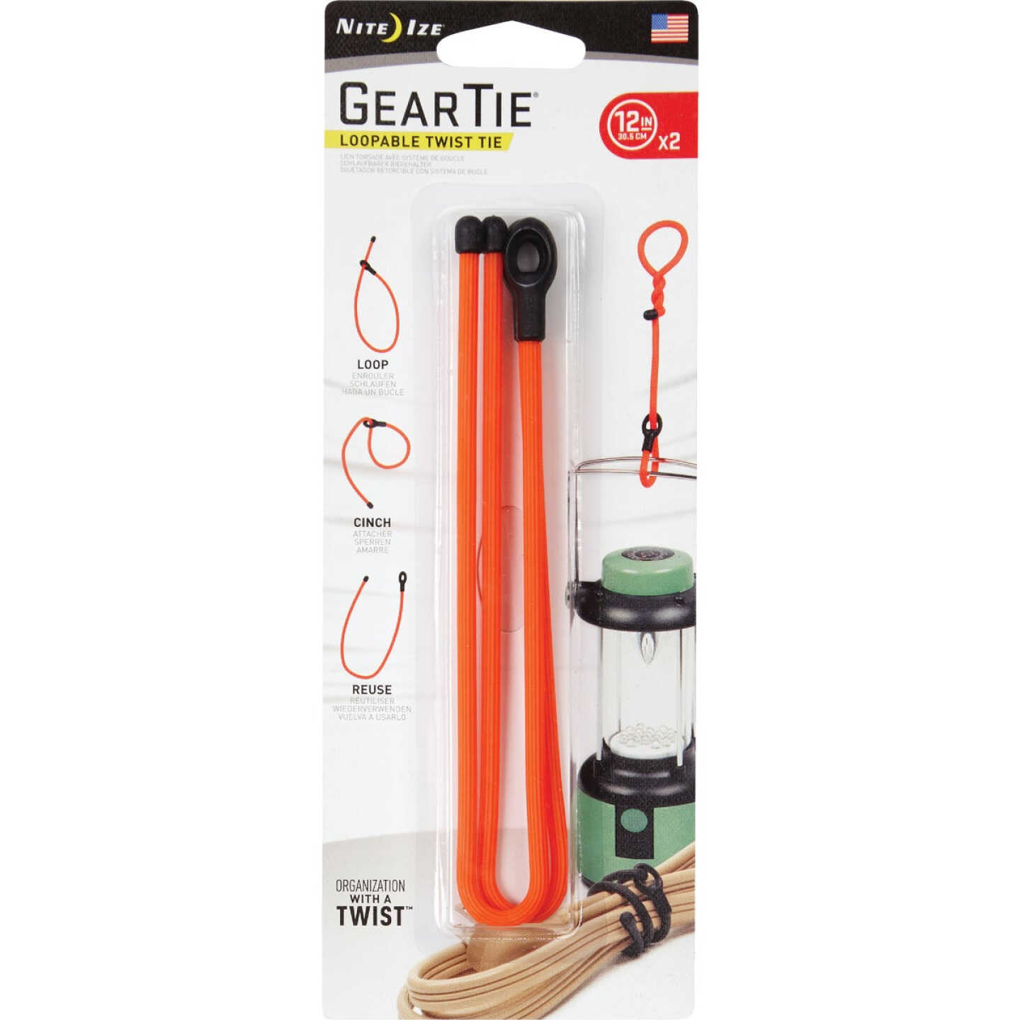 Gear Tie 12 In. Loopable Twist Tie - Bright Orange (2-Pack) Image 2