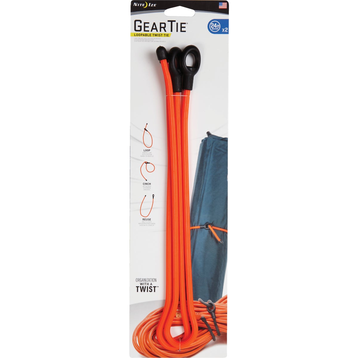 Gear Tie 24 In. Loopable Twist Tie - Bright Orange (2-Pack) Image 2