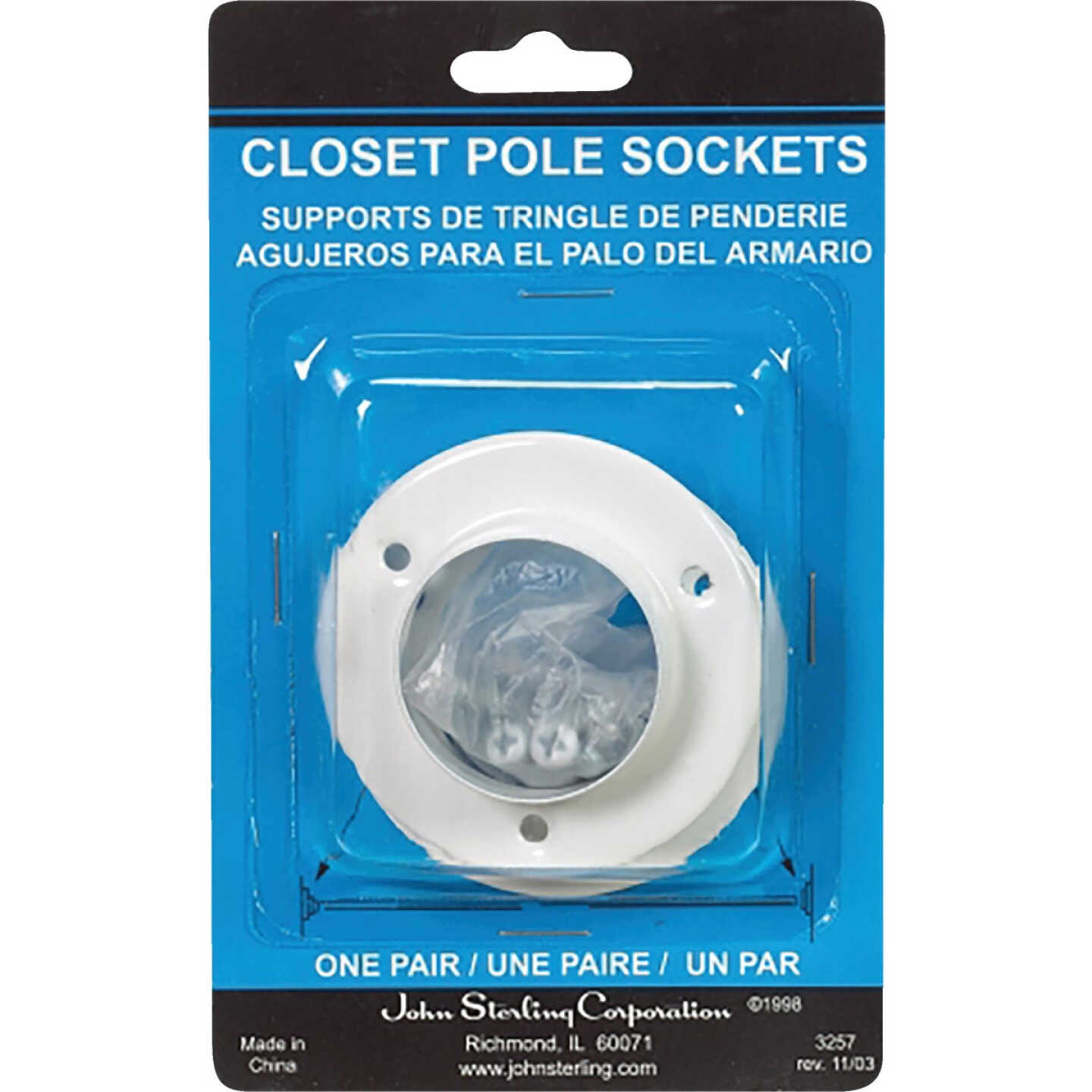 John Sterling Closet-Pro 1-3/8 In. Steel Closet Rod Socket, White (2-Pack) Image 1