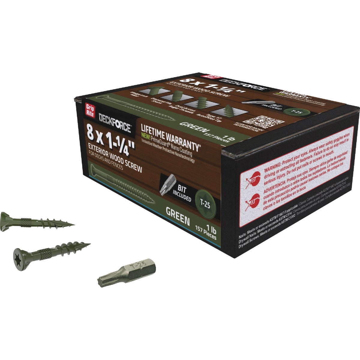 Grip-Rite DeckForce PrimeGuard Nano #8 x 1-1/4 In. Star Drive Green Screw (1 Lb.) Image 2