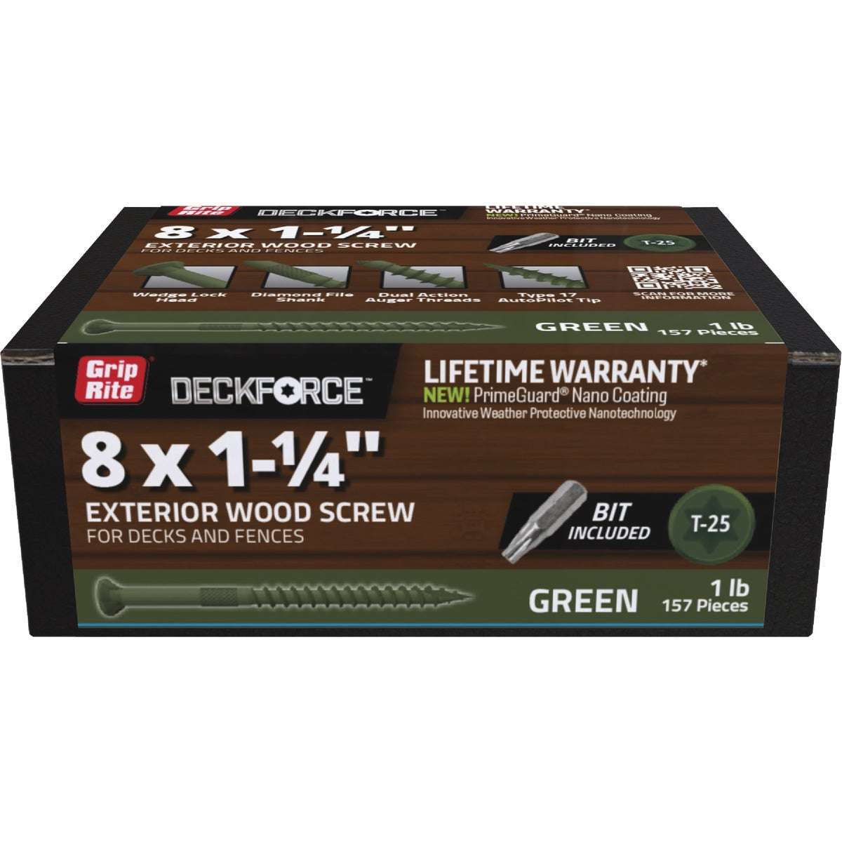 Grip-Rite DeckForce PrimeGuard Nano #8 x 1-1/4 In. Star Drive Green Screw (1 Lb.) Image 1