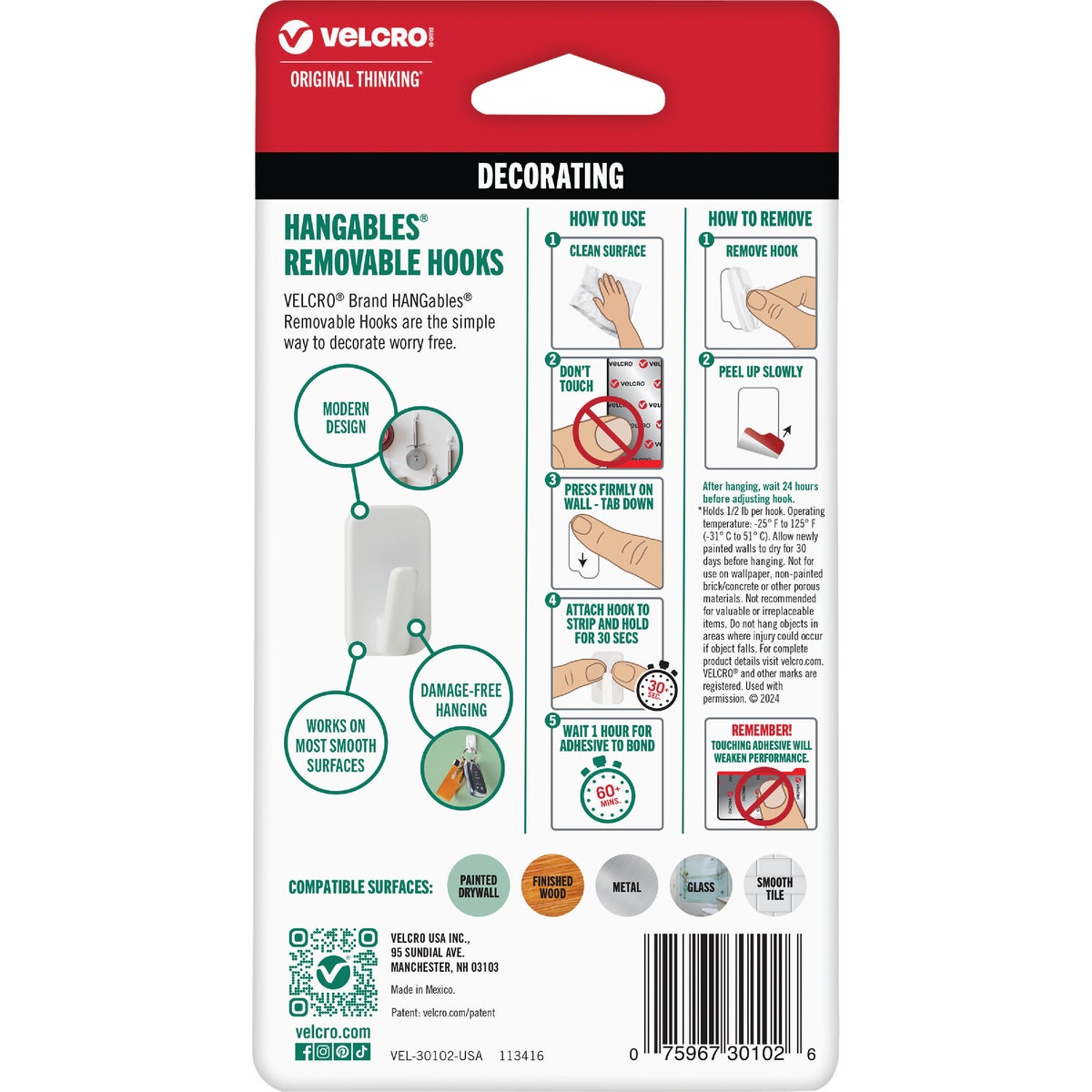 Velcro Brand Hangables 1/2 Lb. Capacity White Removable Micro Hook (4 Count) Image 4