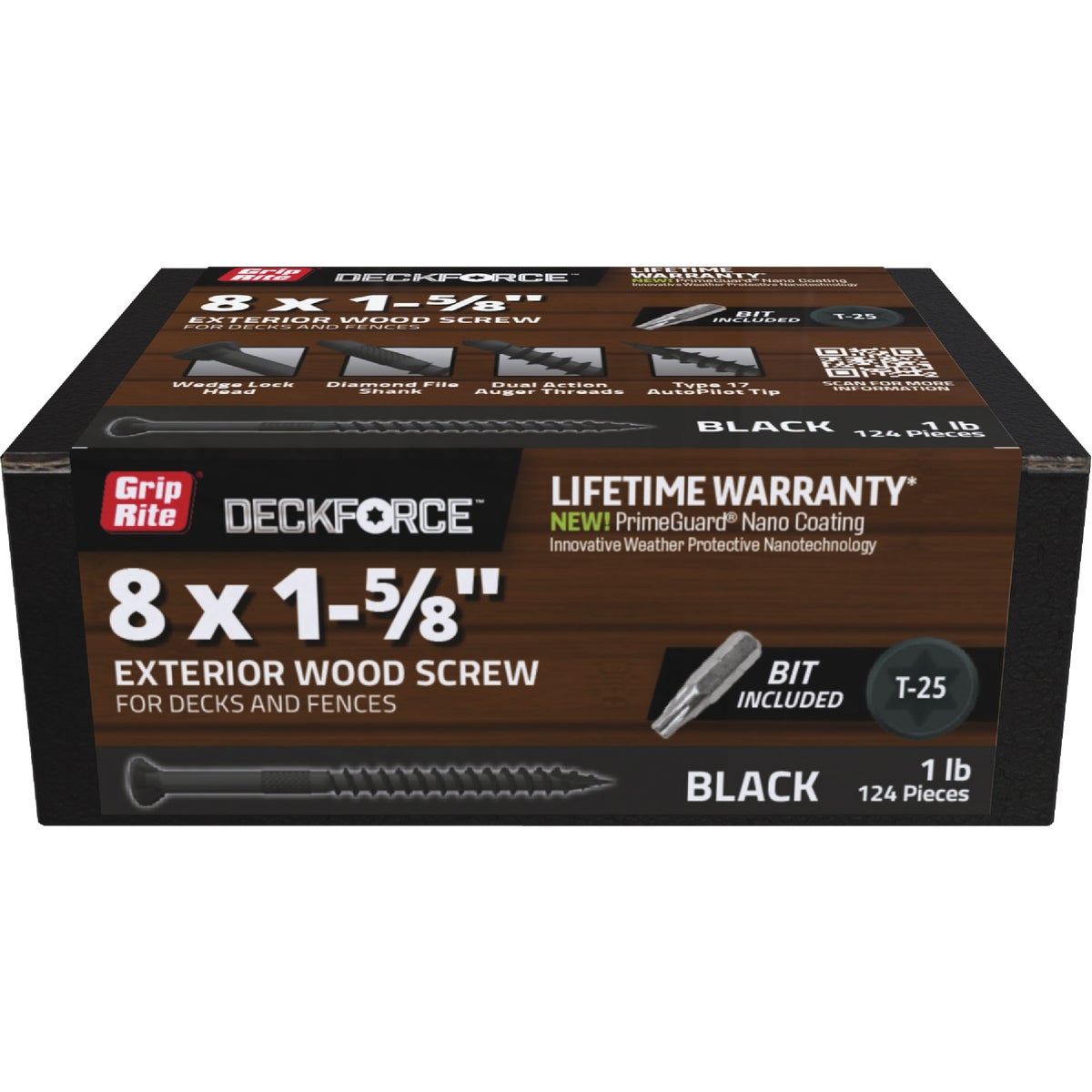 Grip-Rite DeckForce PrimeGuard Nano #8 x 1-5/8 In. Star Drive Black Screw (1 Lb.) Image 1