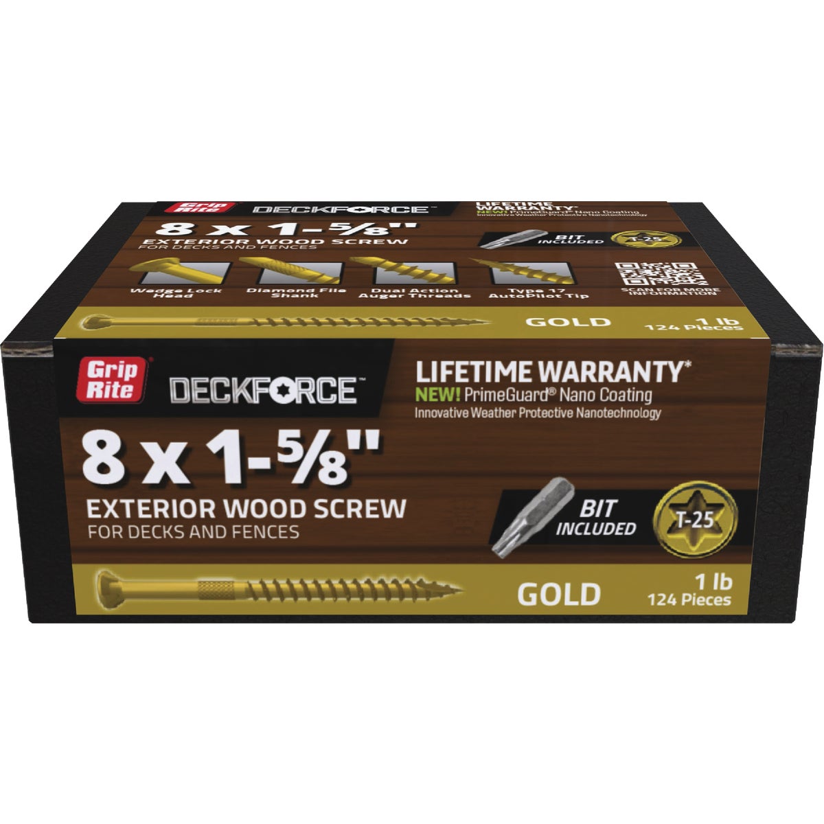Grip-Rite DeckForce PrimeGuard Nano #8 x 1-5/8 In. Star Drive Gold Screw (1 Lb.) Image 1