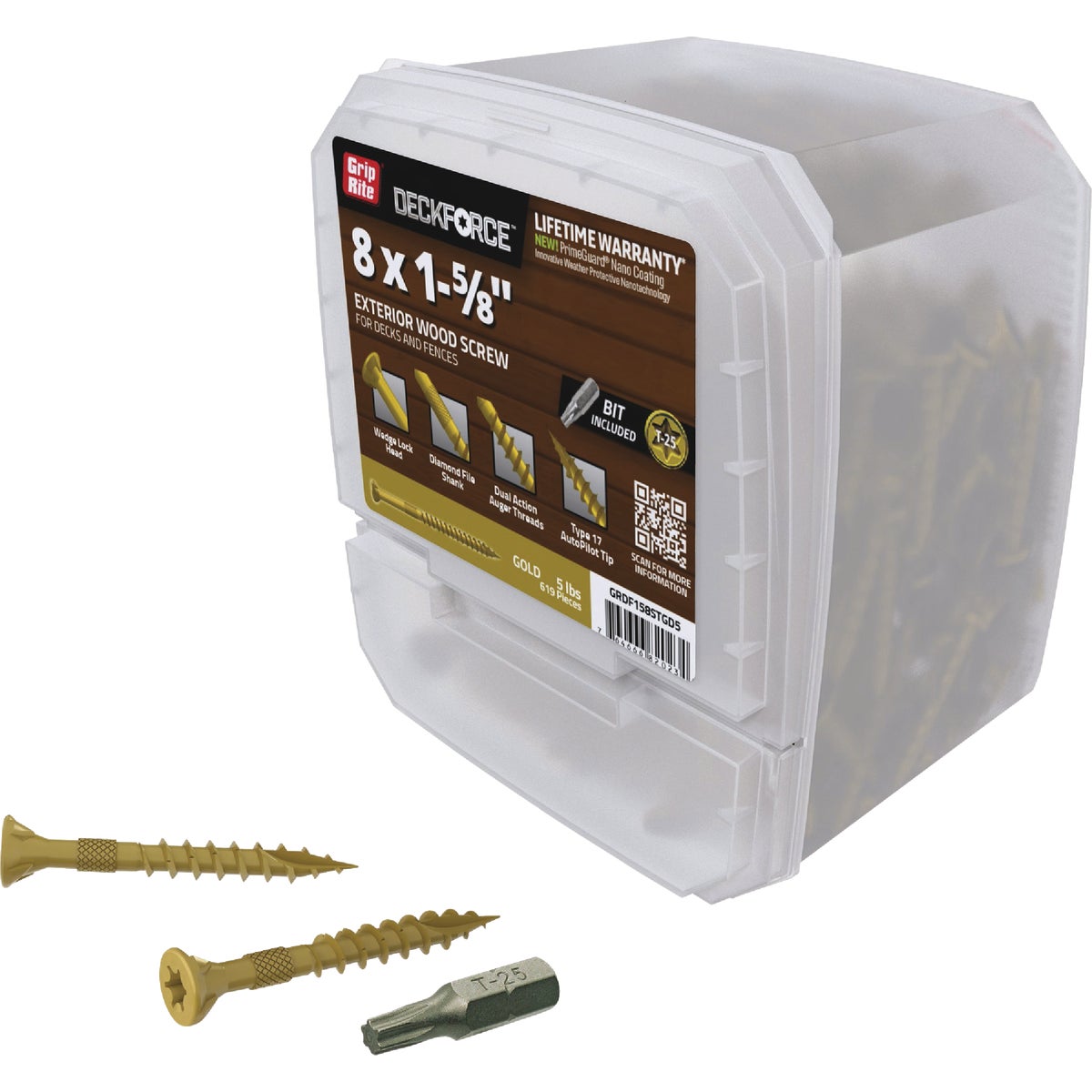 Grip-Rite DeckForce PrimeGuard Nano #8 x 1-5/8 In. Star Drive Gold Screw (5 Lb.) Image 2