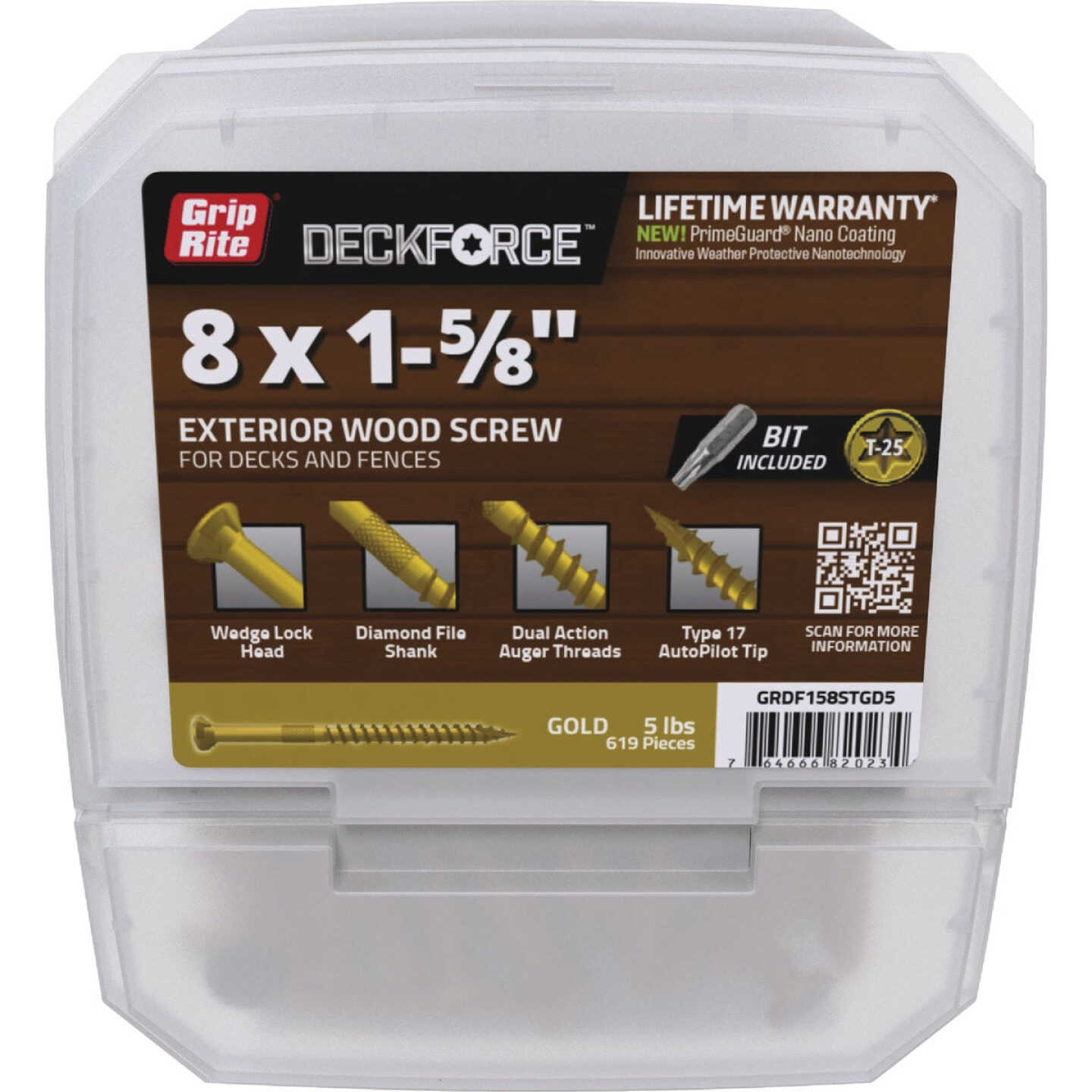 Grip-Rite DeckForce PrimeGuard Nano #8 x 1-5/8 In. Star Drive Gold Screw (5 Lb.) Image 1
