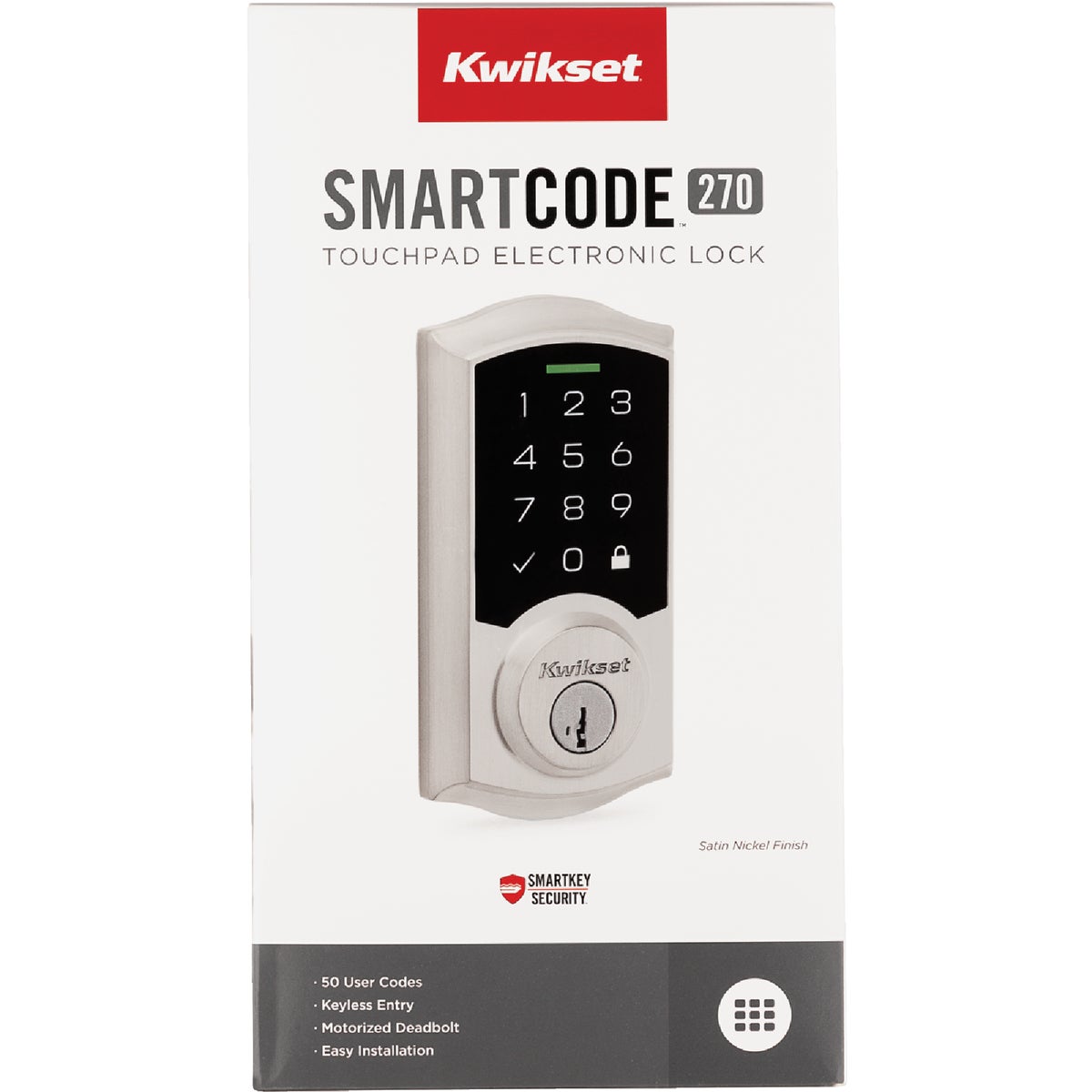 Kwikset SmartCode 270 Traditional Touchpad Electronic Deadbolt With SmartKey, Satin Nickel Image 2