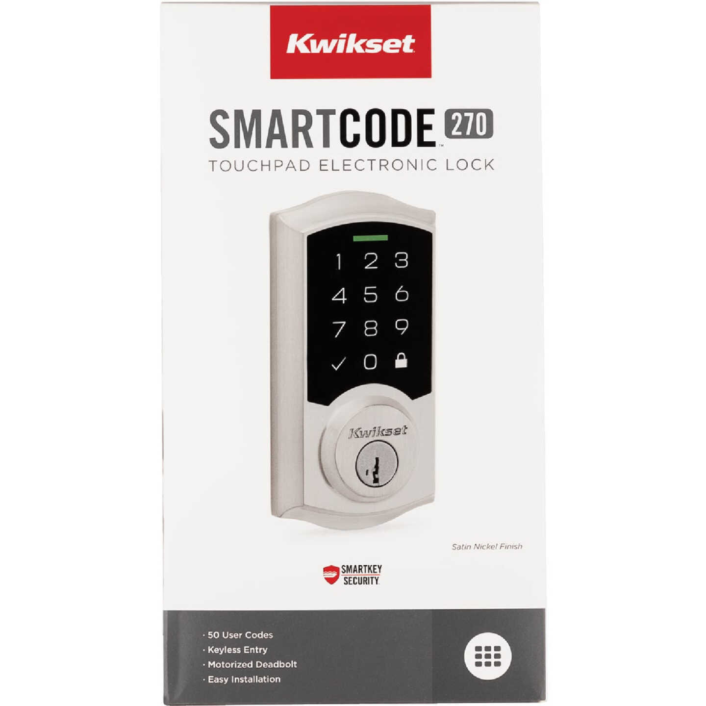Kwikset SmartCode 270 Traditional Touchpad Electronic Deadbolt With SmartKey, Satin Nickel Image 2