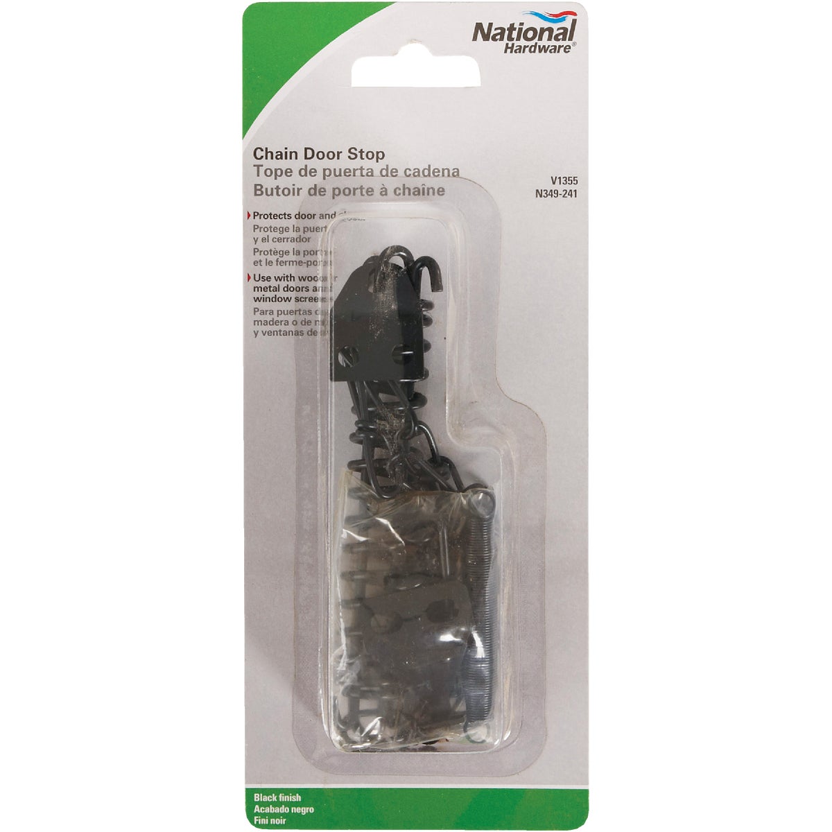National Hardware Black Door Stop Spring Chain Image 2