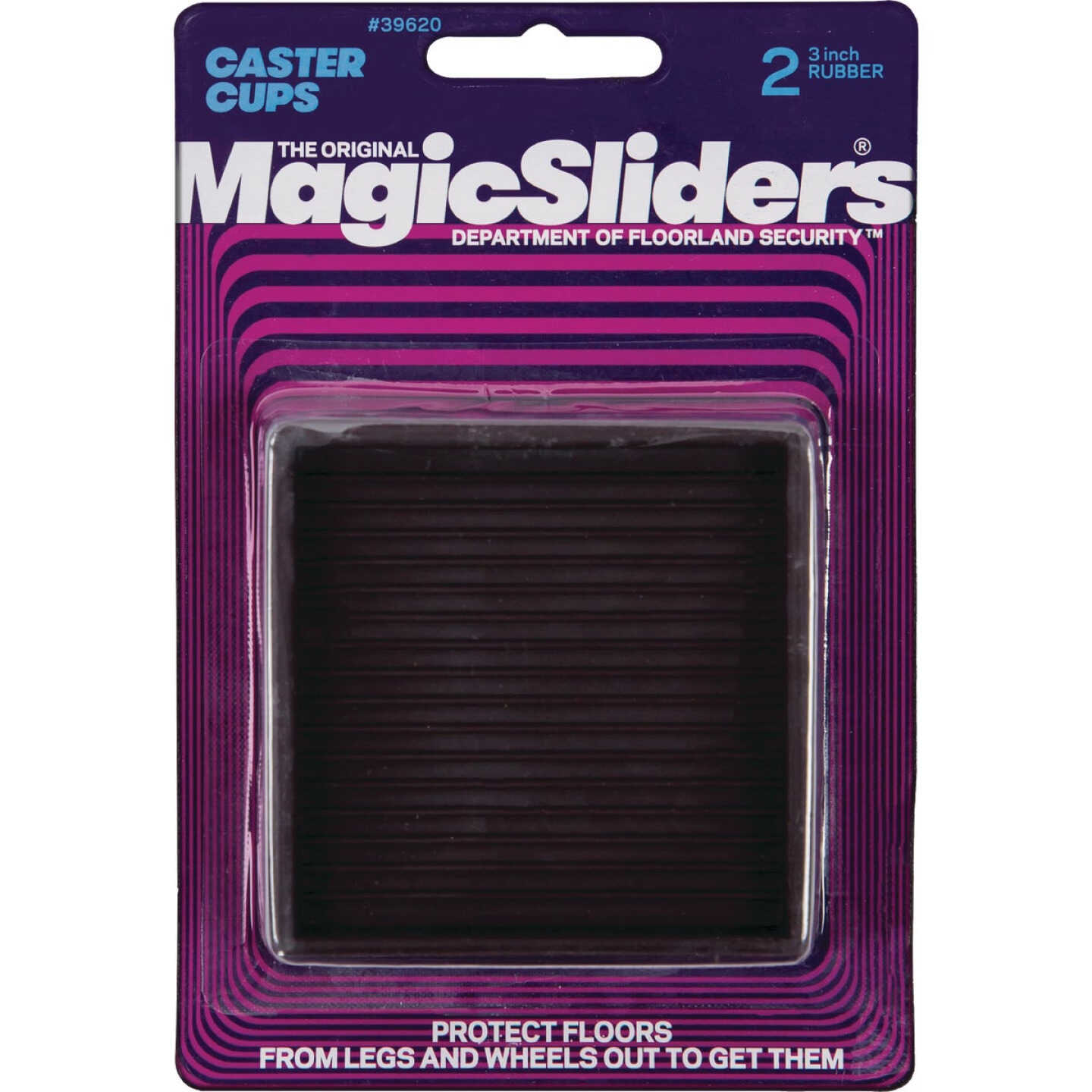 Magic Sliders 3 In. Square Rubber Non-Skid Furniture Leg Cup (2-Pack) Image 1