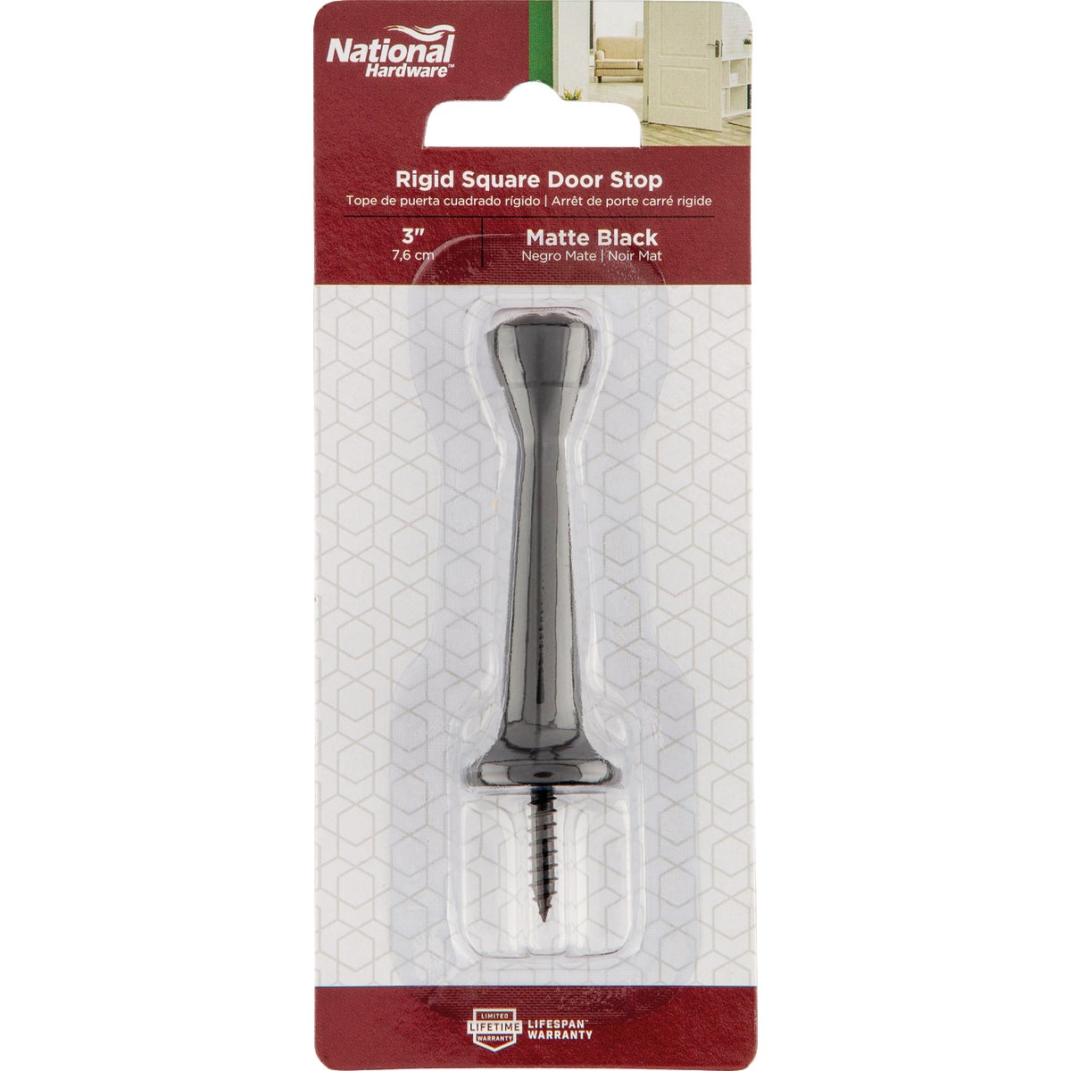 National Hardware 3 In. Matte Black Rigid Square Door Stop Image 2