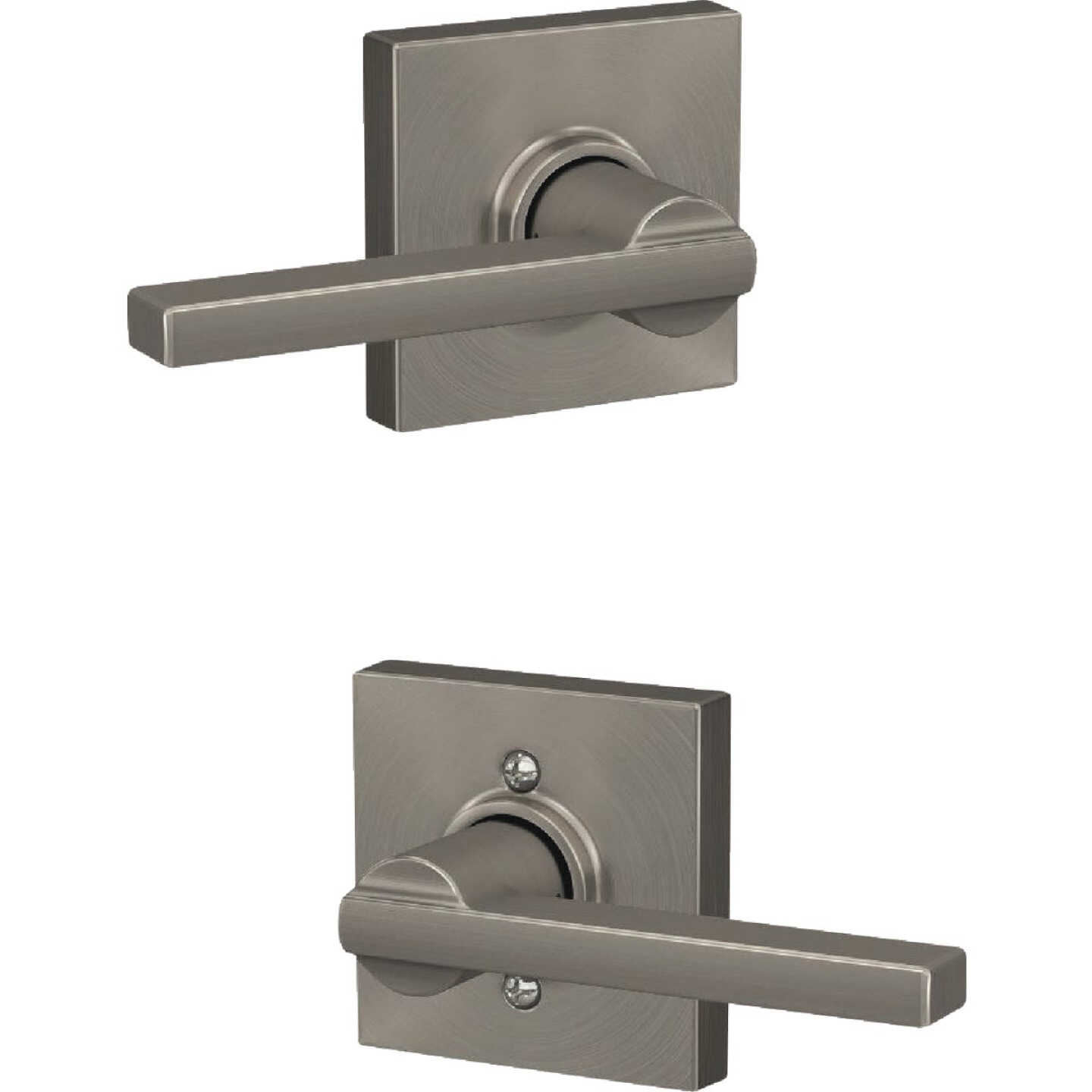 Schlage F Series Latitude Lever Collins Satin Nickel Hall & Closet Lock Image 3