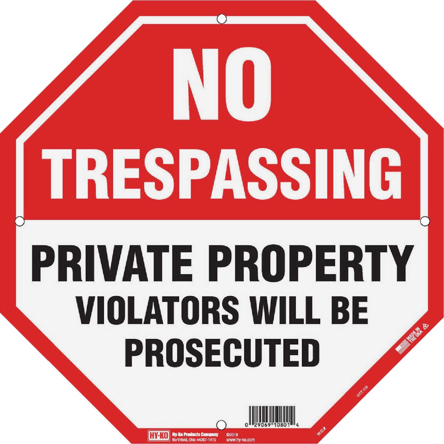 Hy-Ko 12 x 12 Plastic Sign, No Trespassing/Private Property Image 1