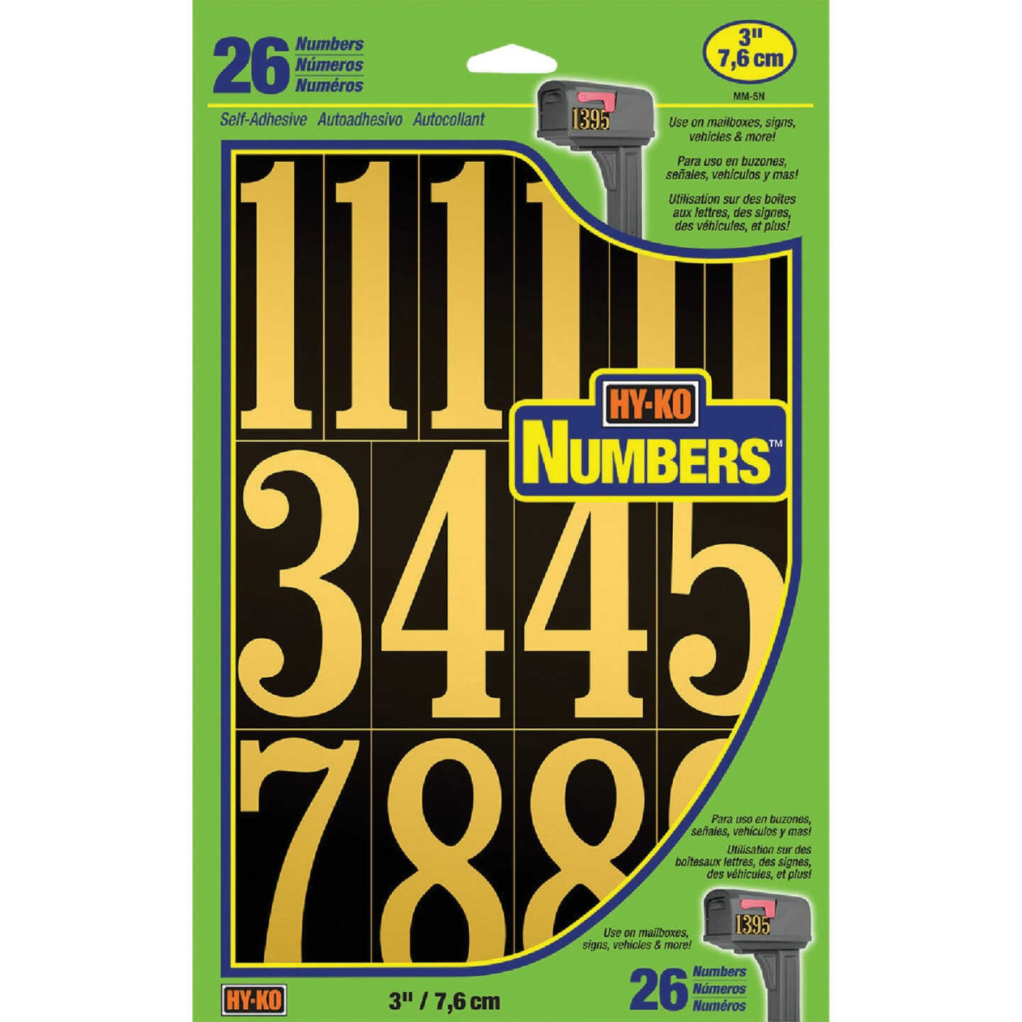Hy-Ko 3 In. Polyester Adhesive Number Set, 26 Numbers Image 1