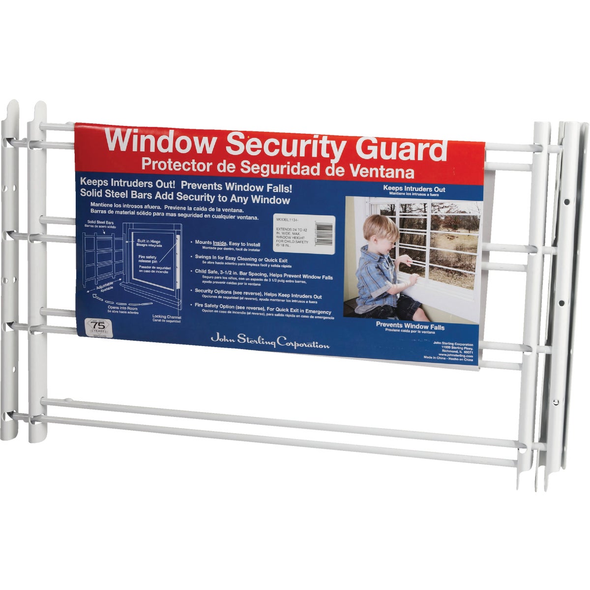John Sterling Corp Hinged White Enamel 4-Bar Child Safety & Window Security Guard Image 4