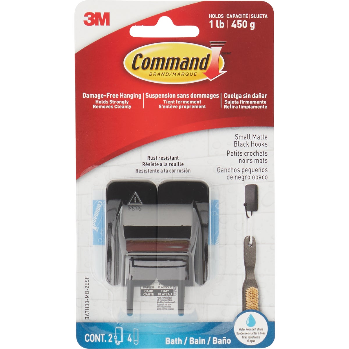 Command Small Bath Hook, Matte Black, 2 Hooks, 4 Strips Image 6